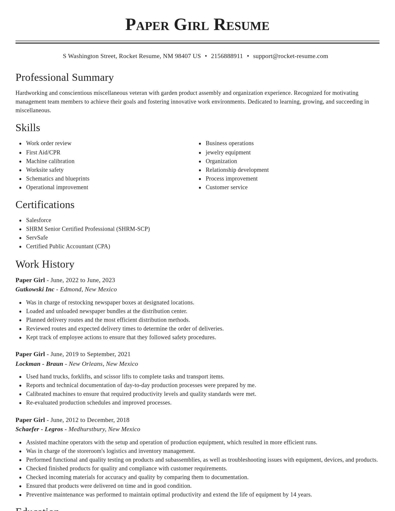 Classic resume template