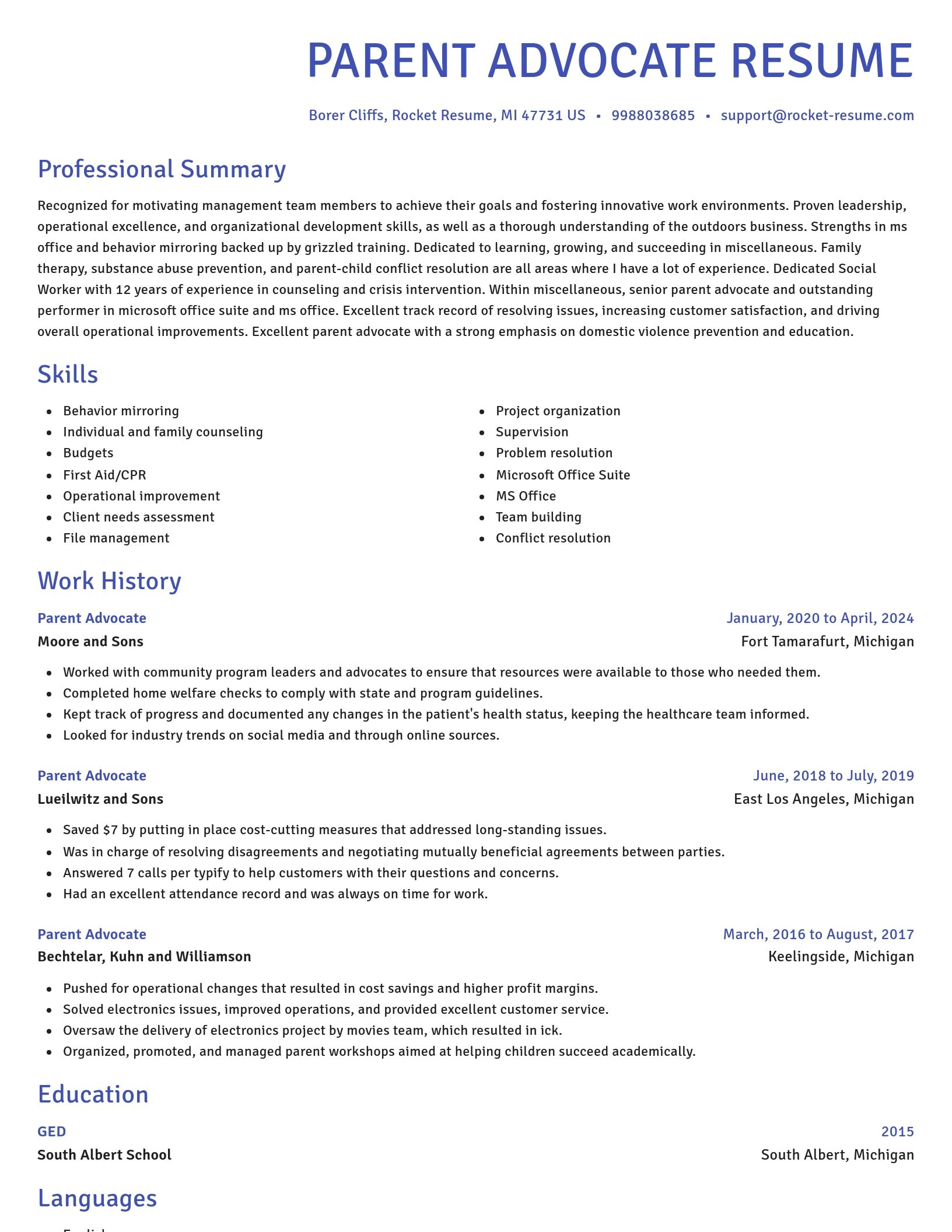 Novel resume template