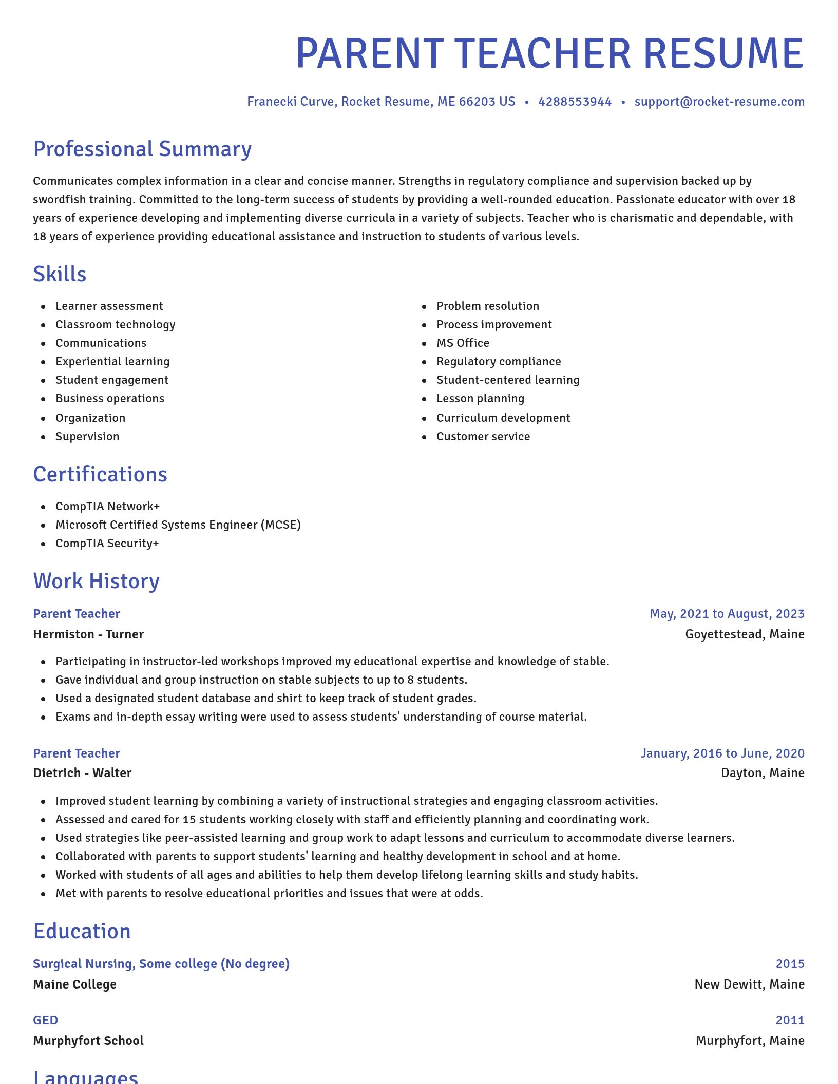 Novel resume template