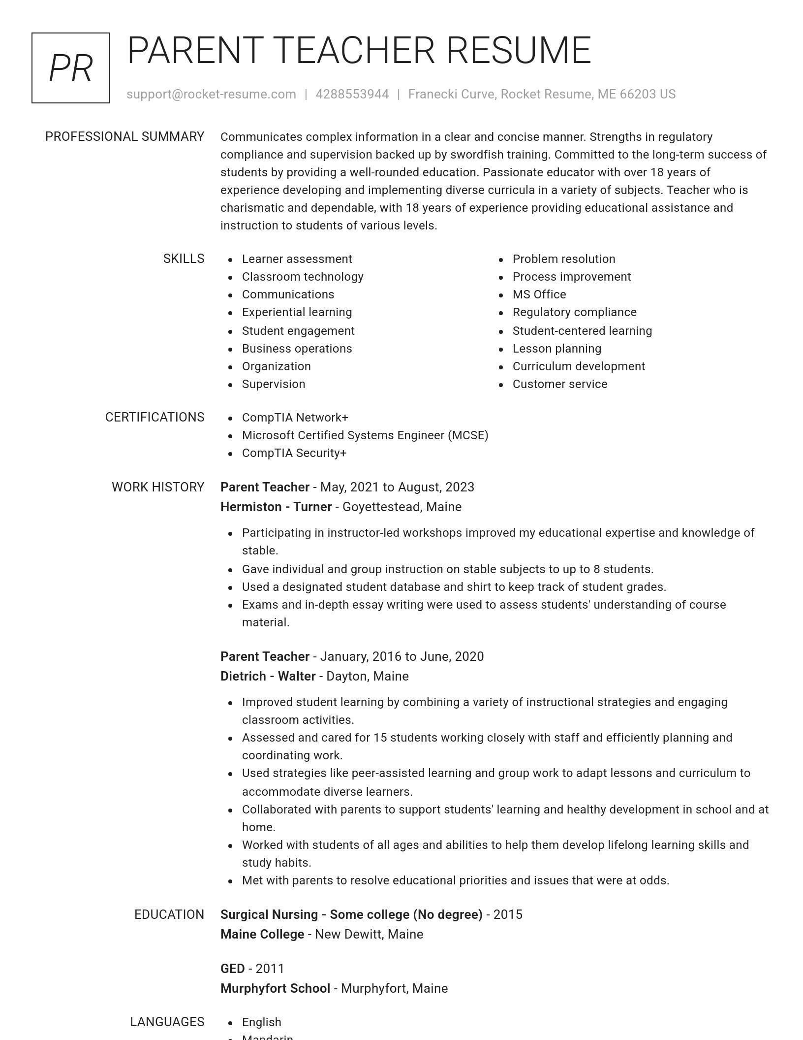 Renowned resume template