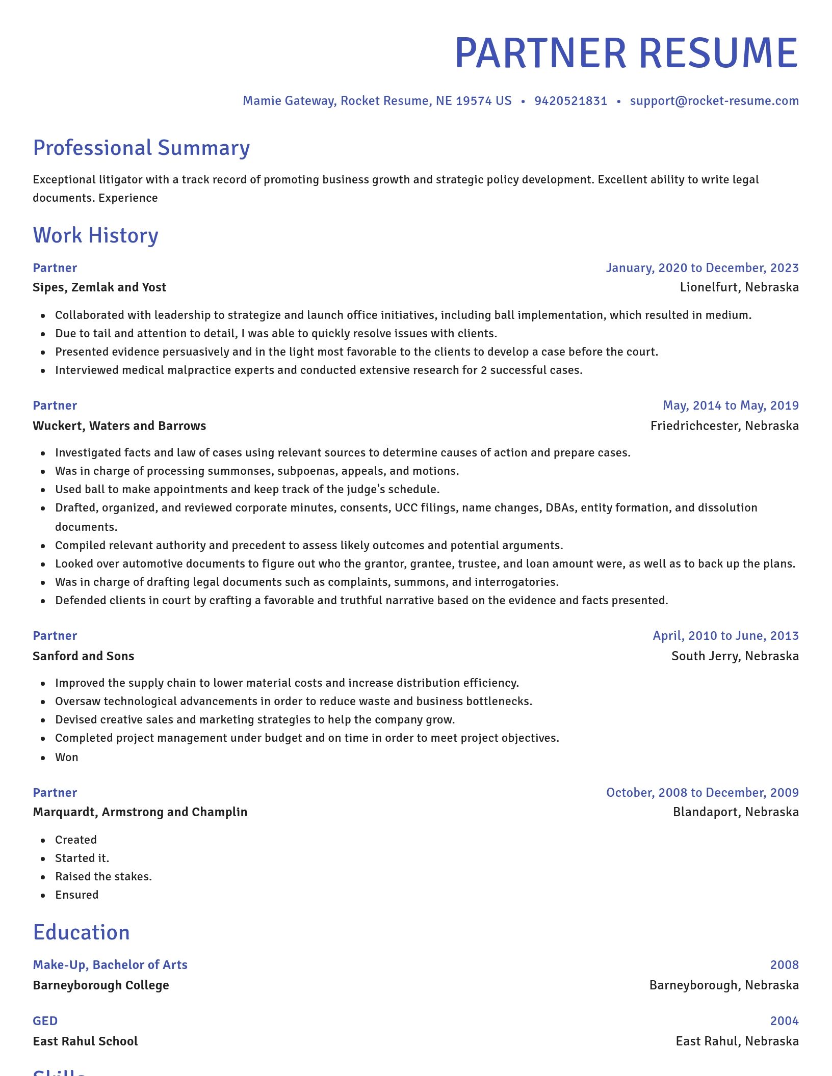 Novel resume template
