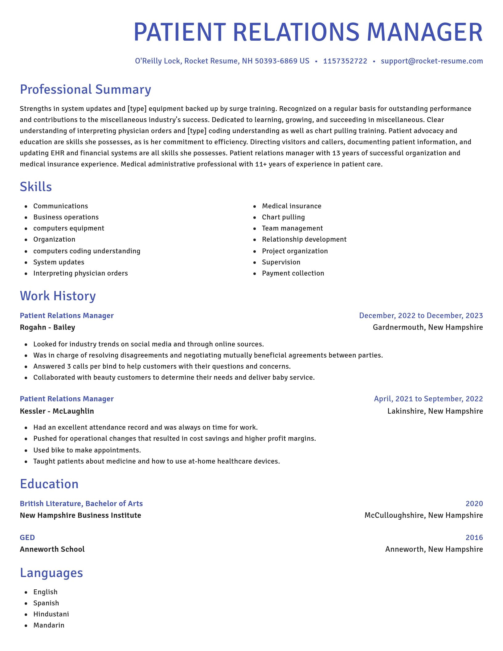 Novel resume template
