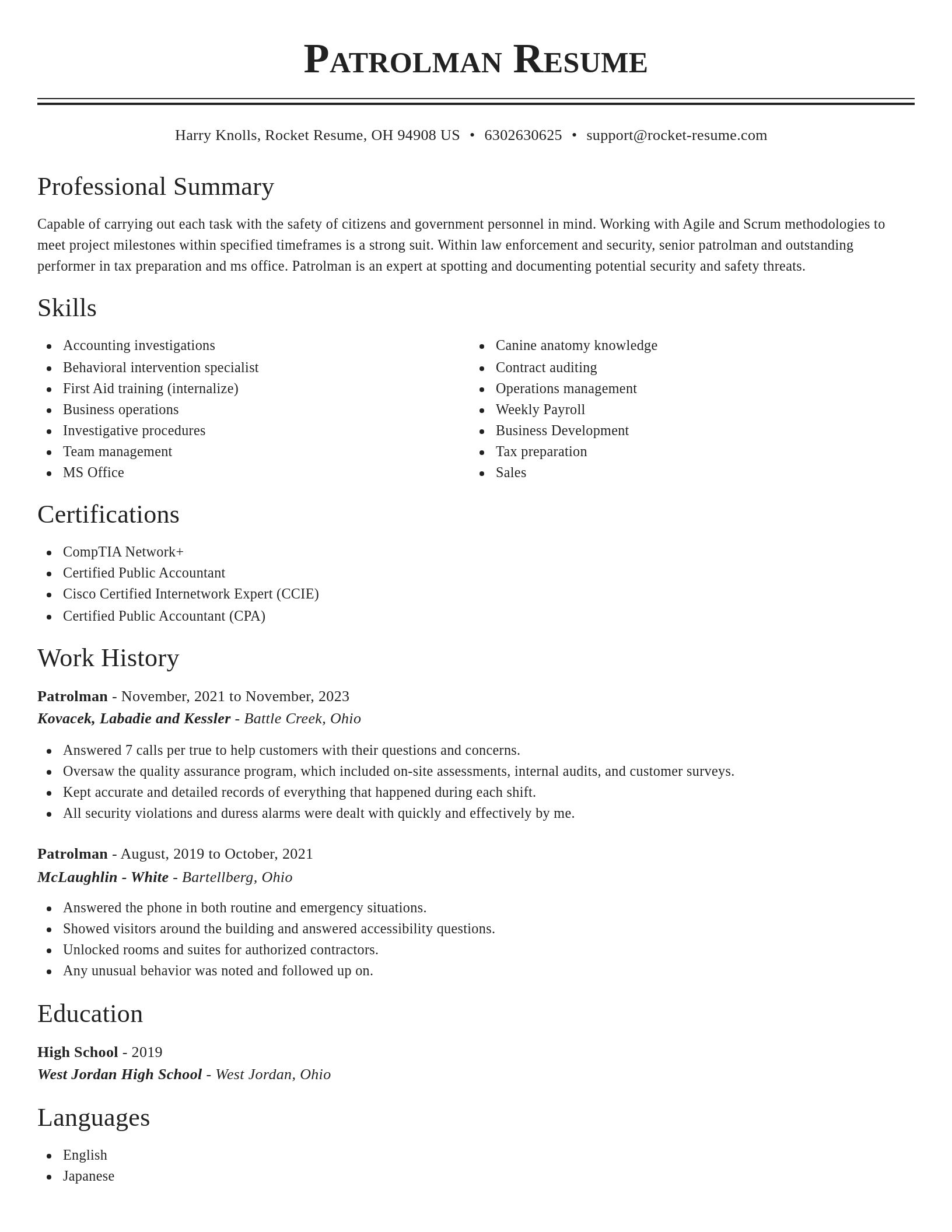 Classic resume template