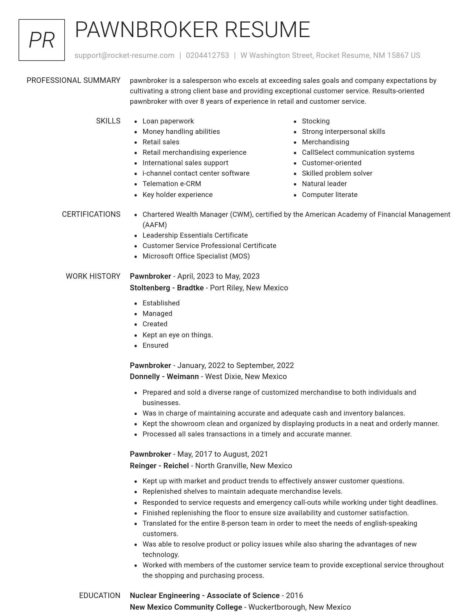 Renowned resume template