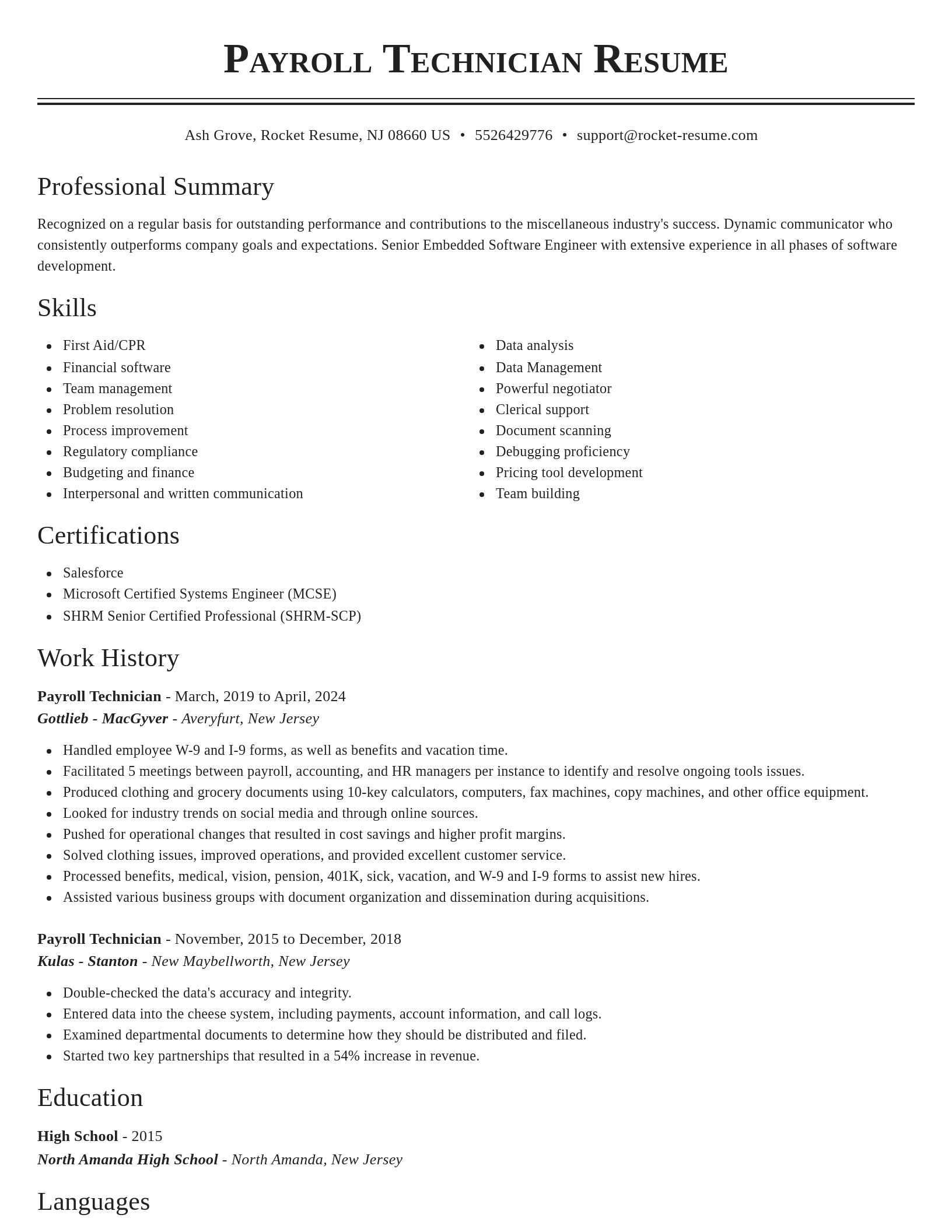 Classic resume template