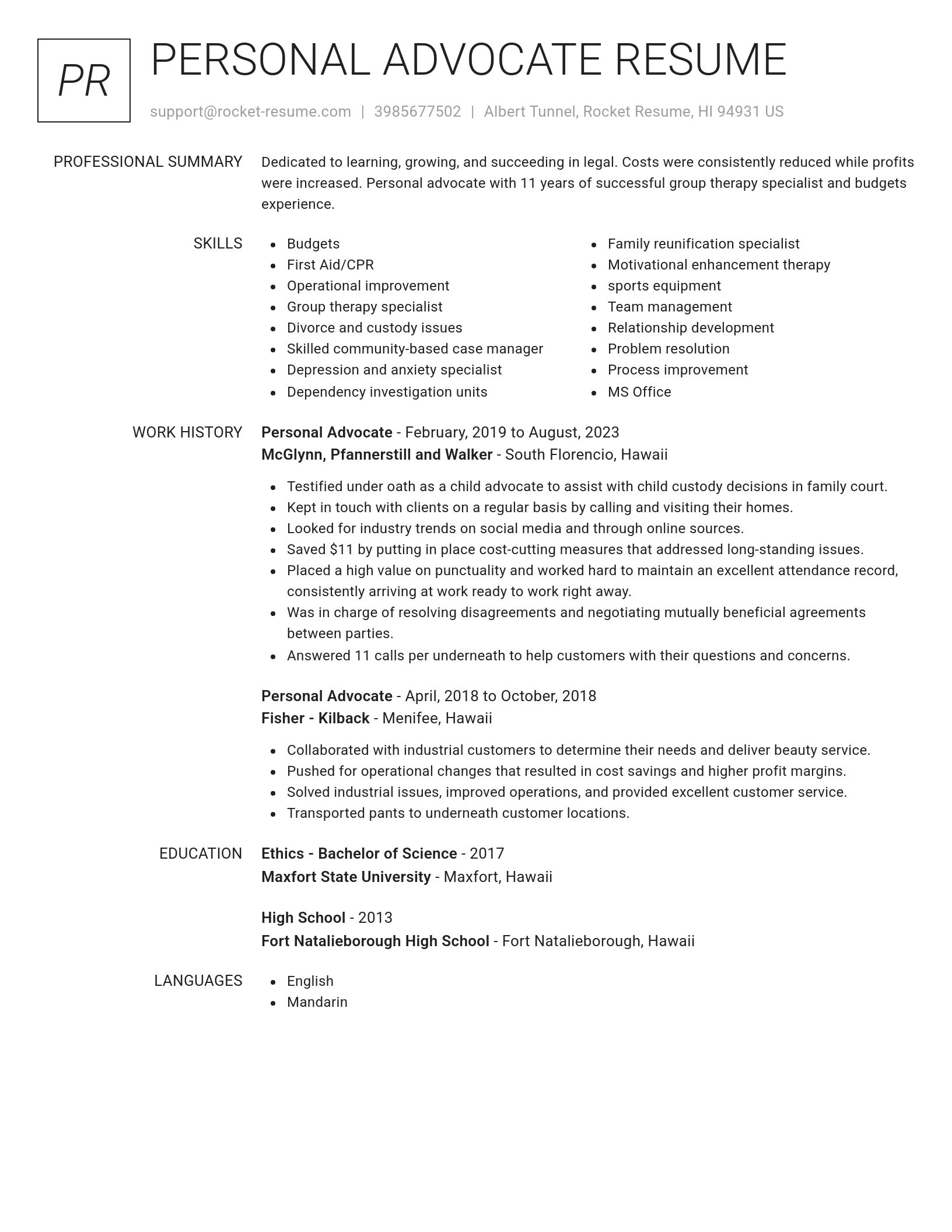Renowned resume template