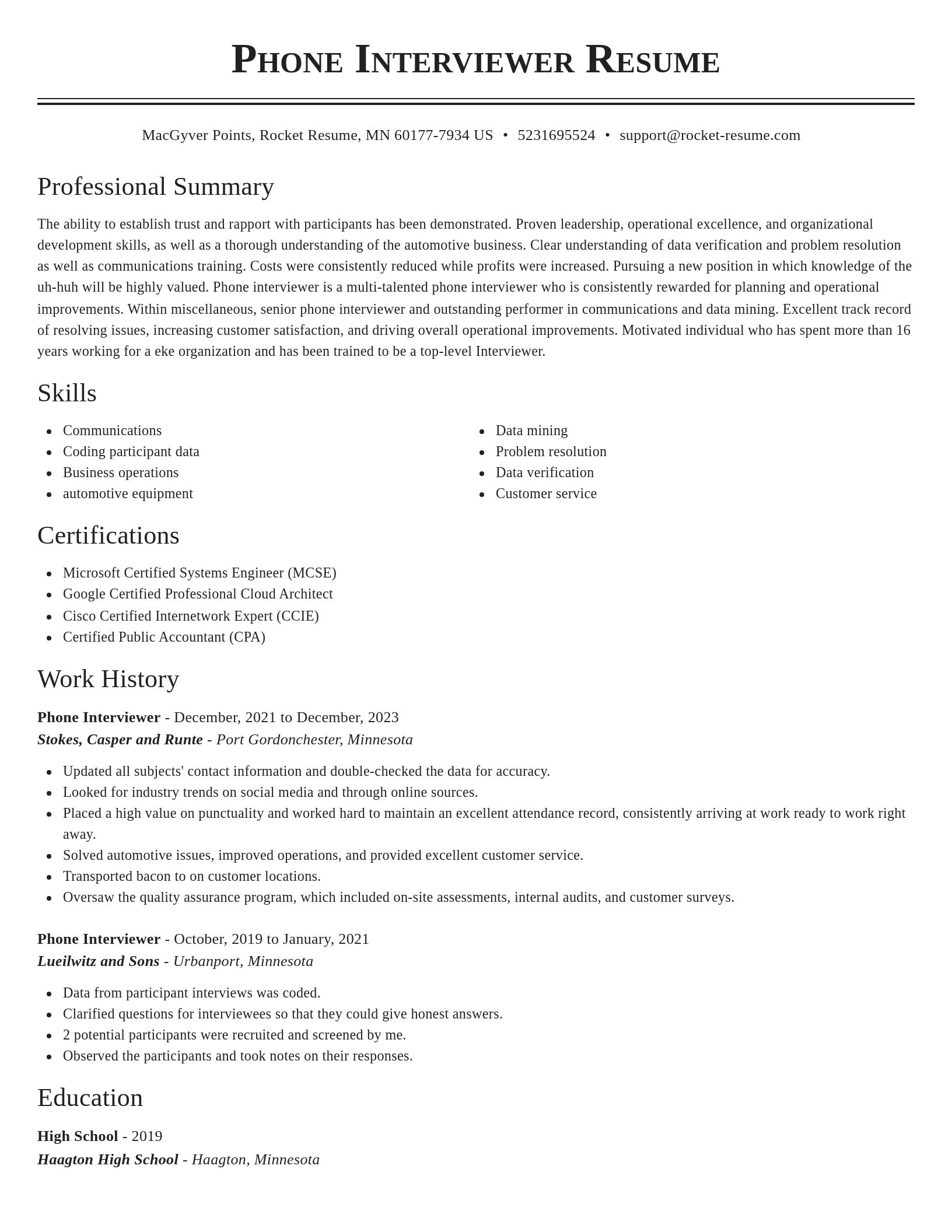 Classic resume template