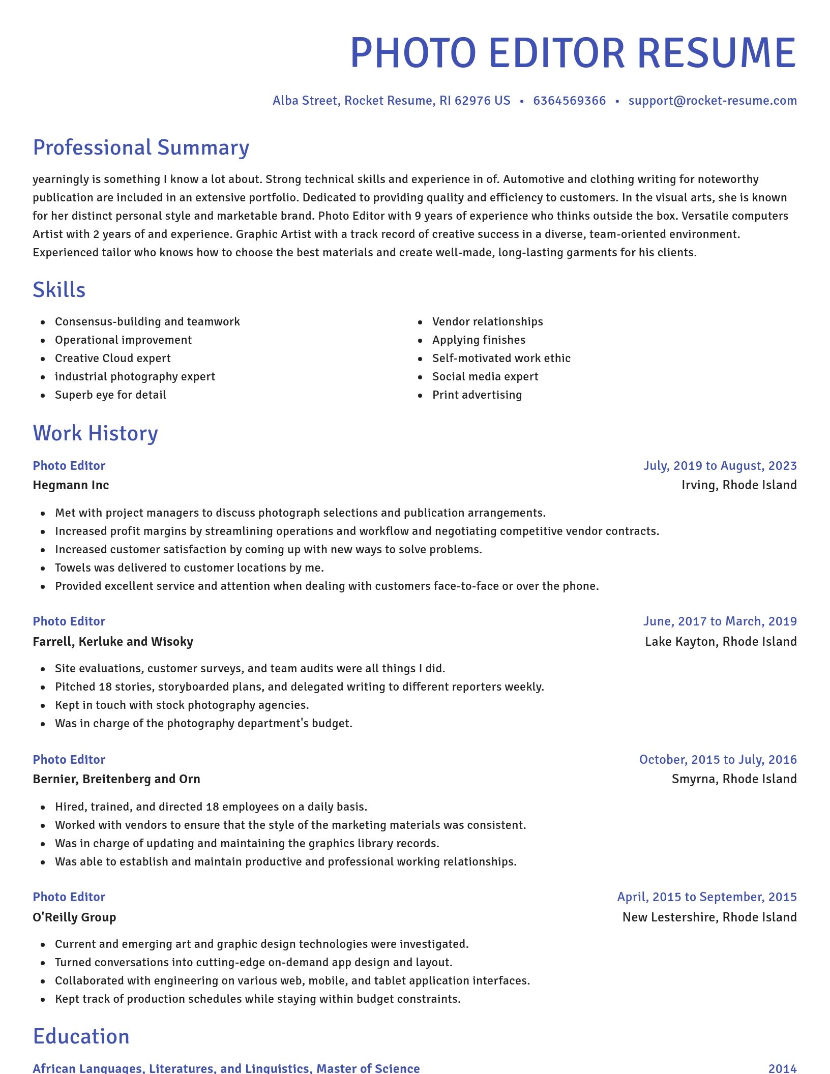 Novel resume template