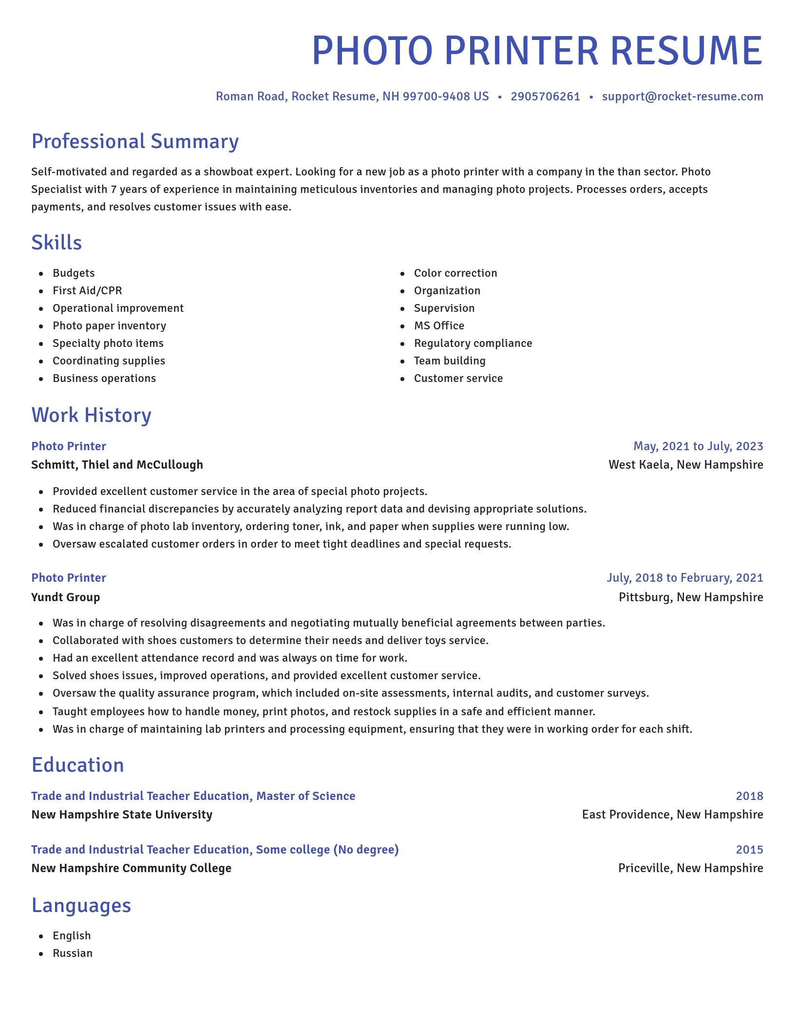 Novel resume template