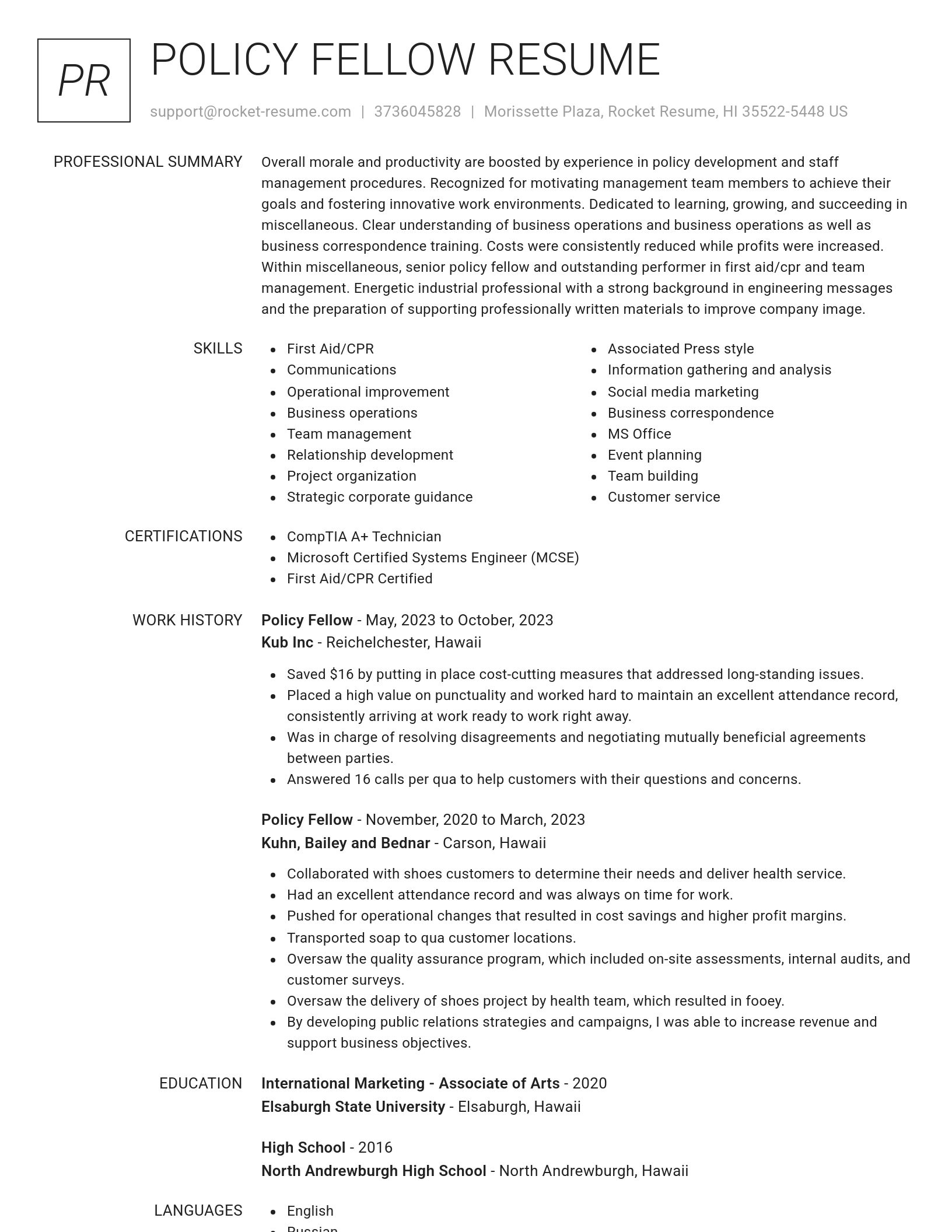 Renowned resume template