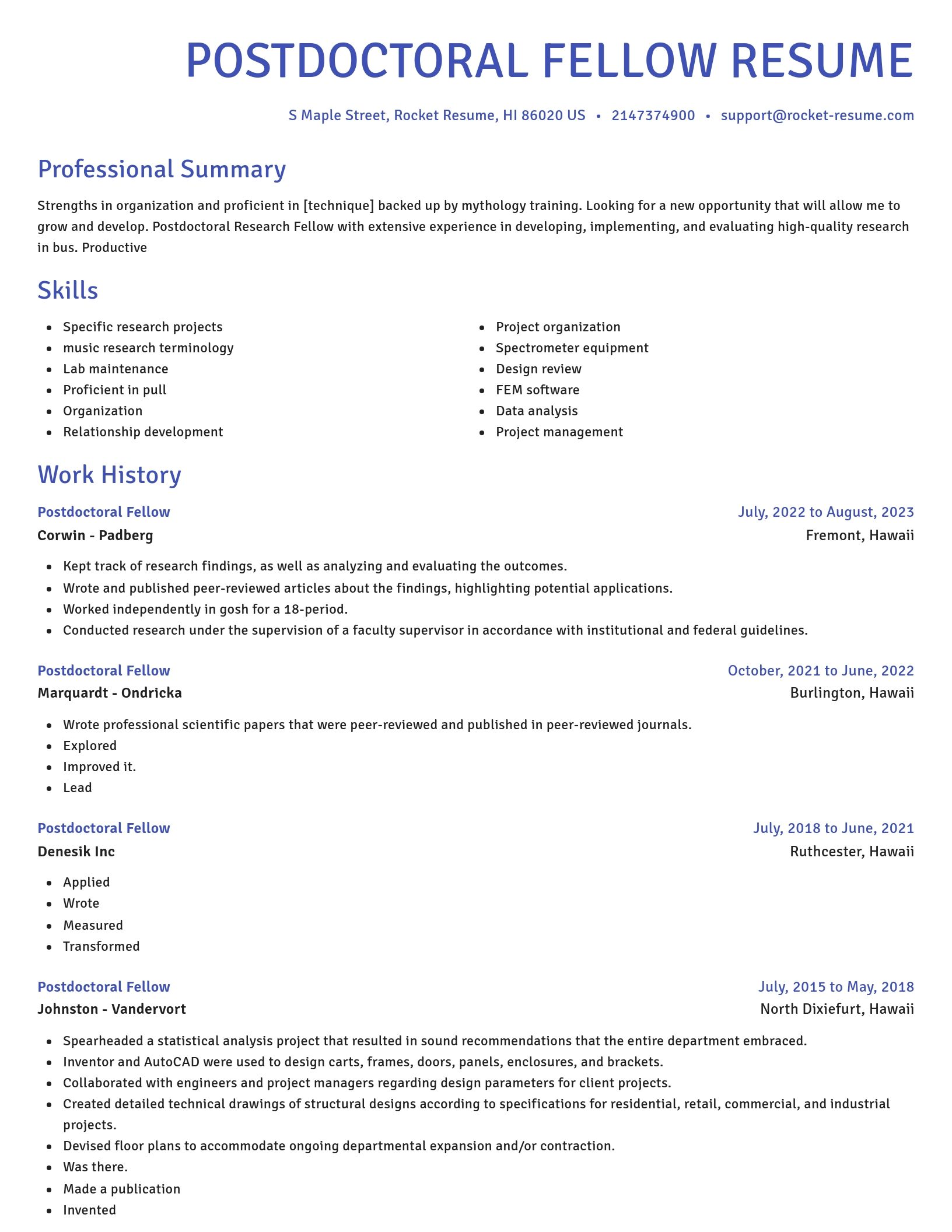 Novel resume template