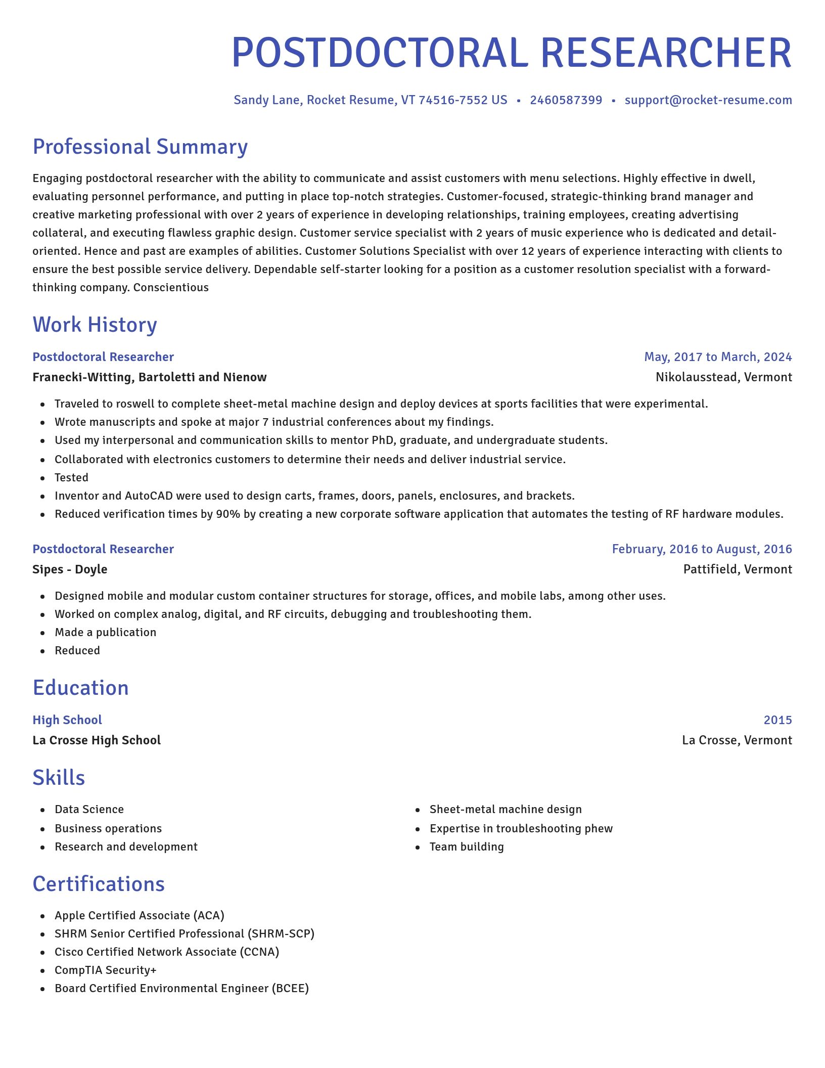 Novel resume template