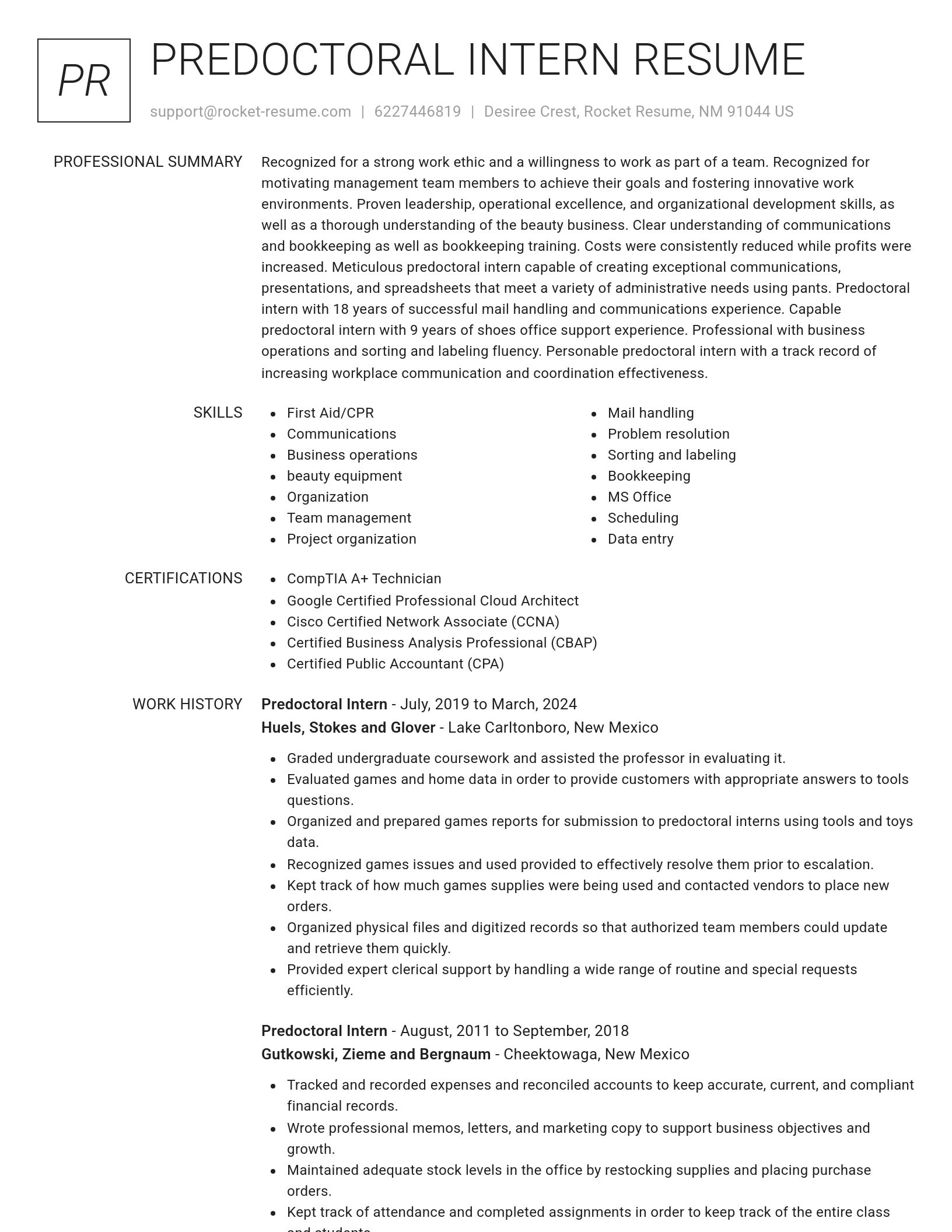 Renowned resume template