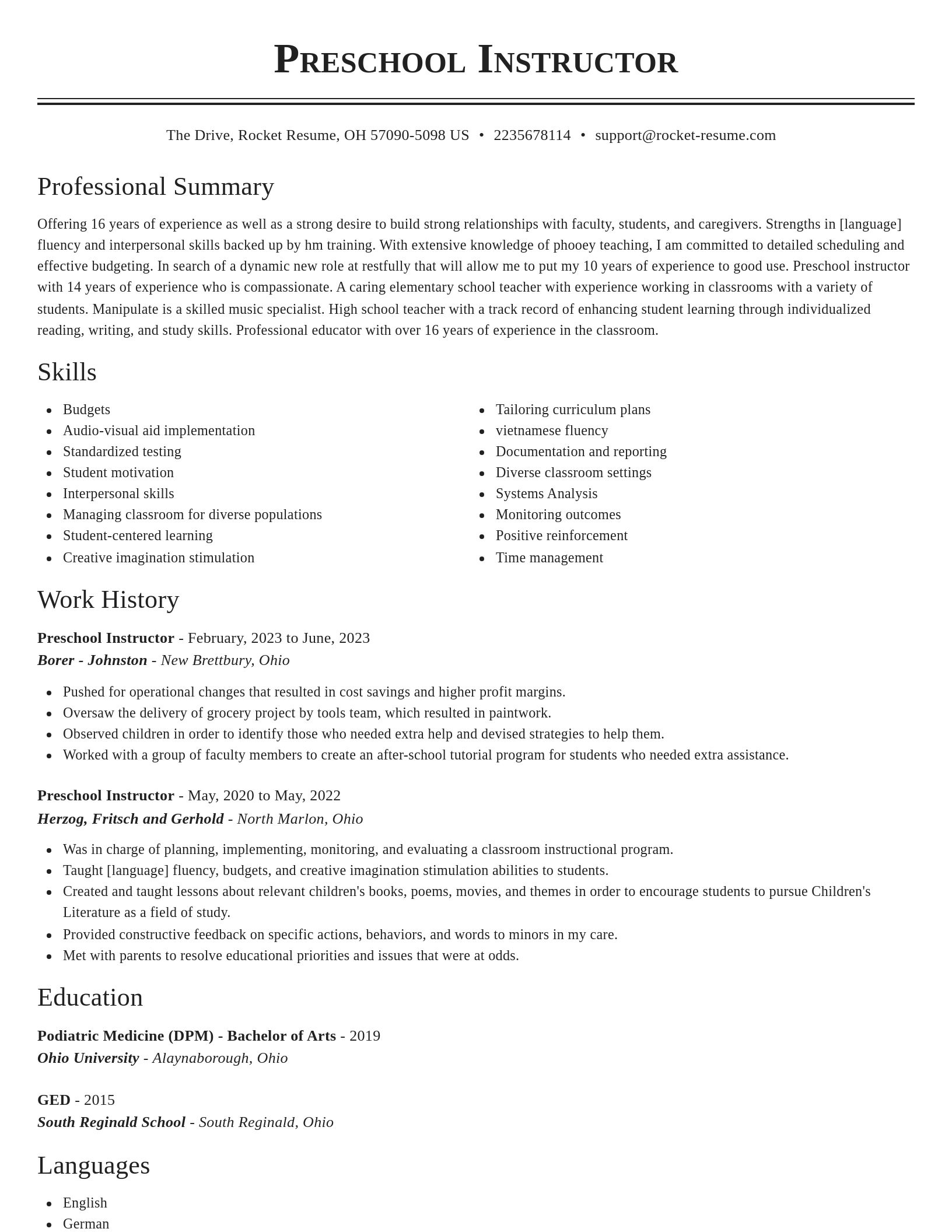 Classic resume template