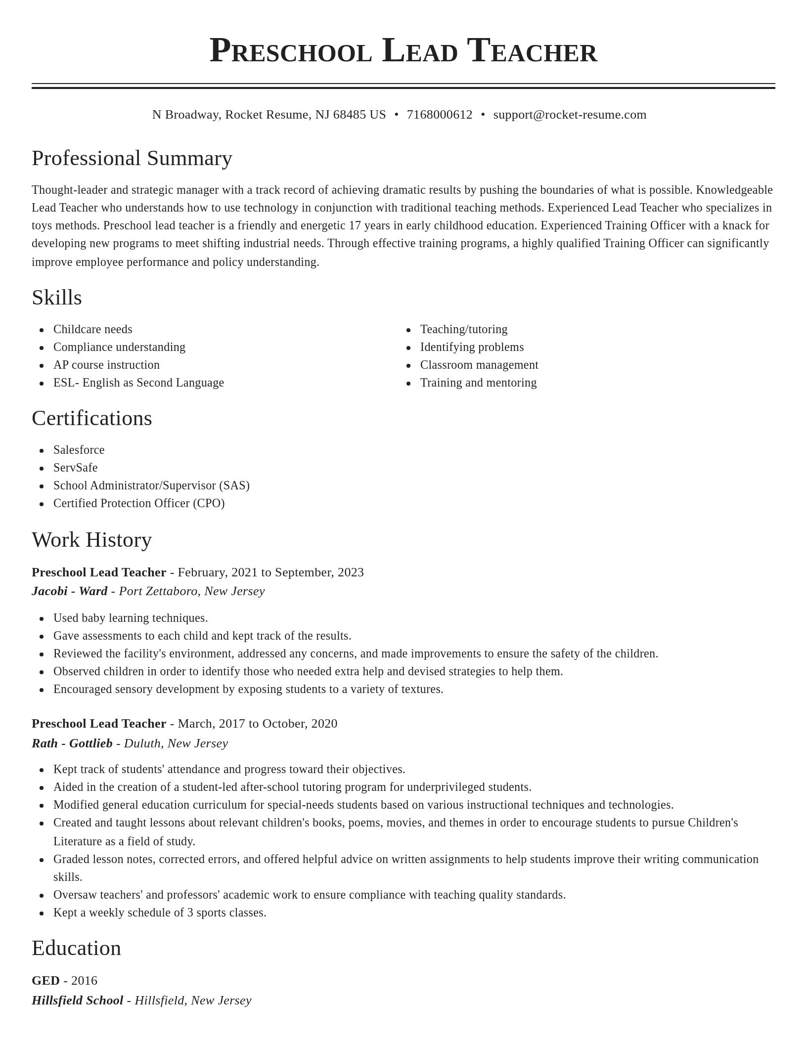 Classic resume template