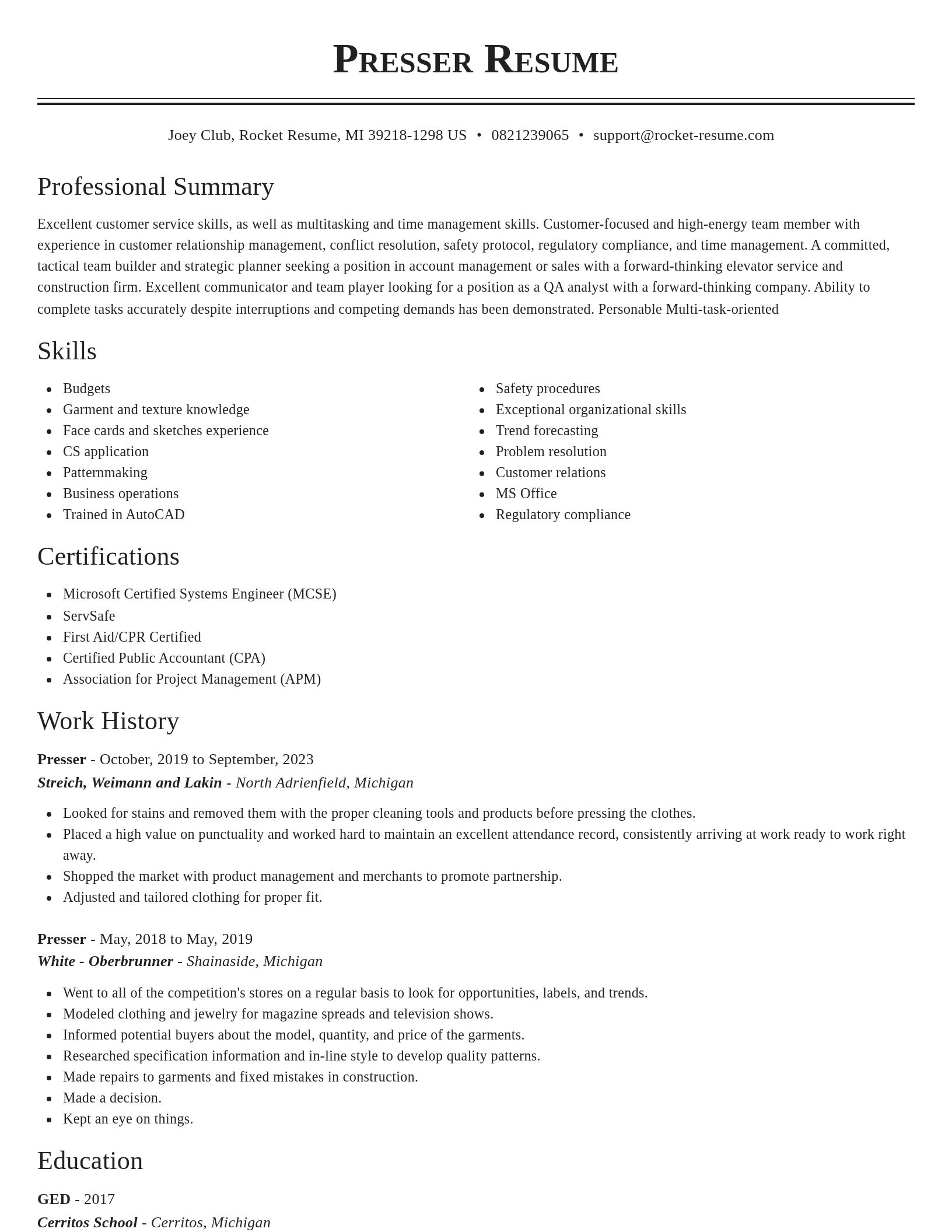 Classic resume template