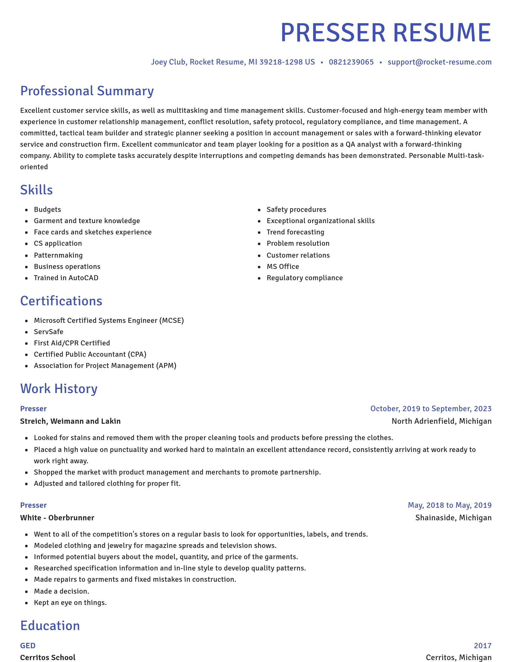 Novel resume template
