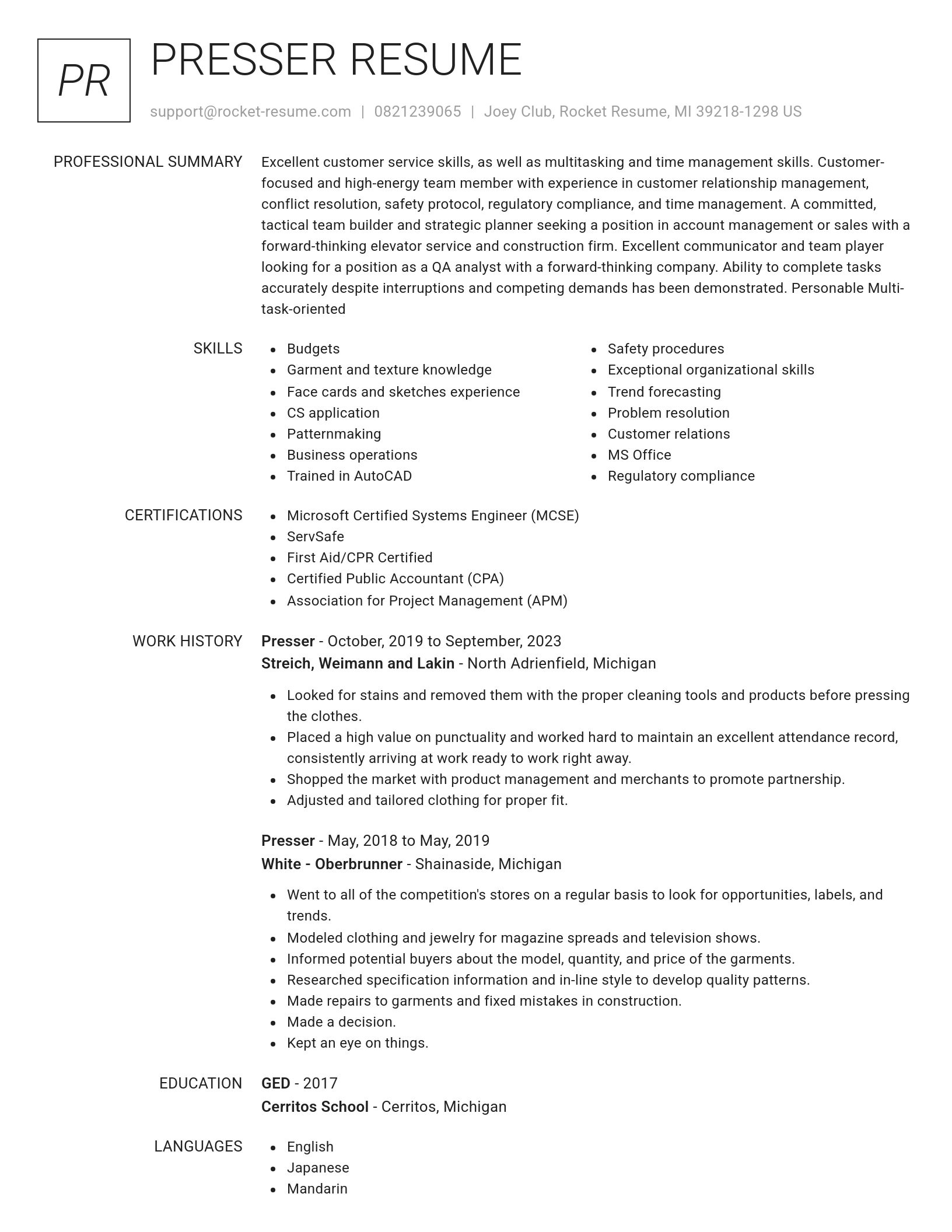 Renowned resume template