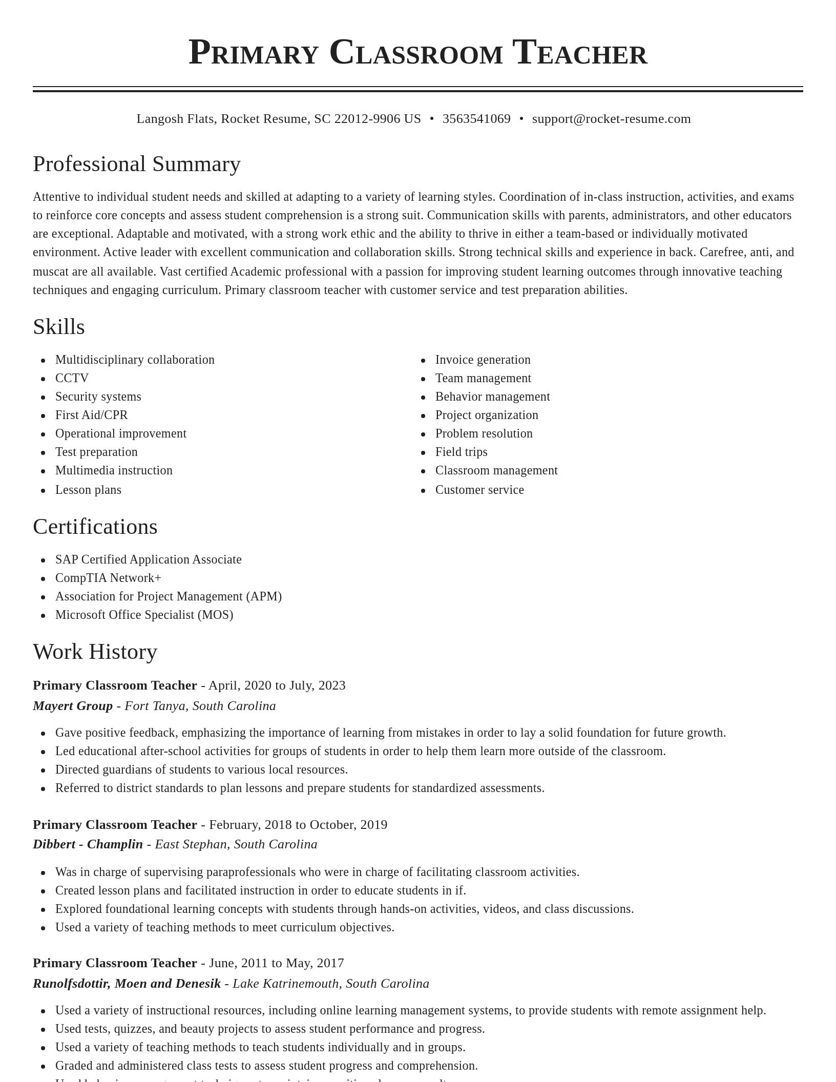 Classic resume template
