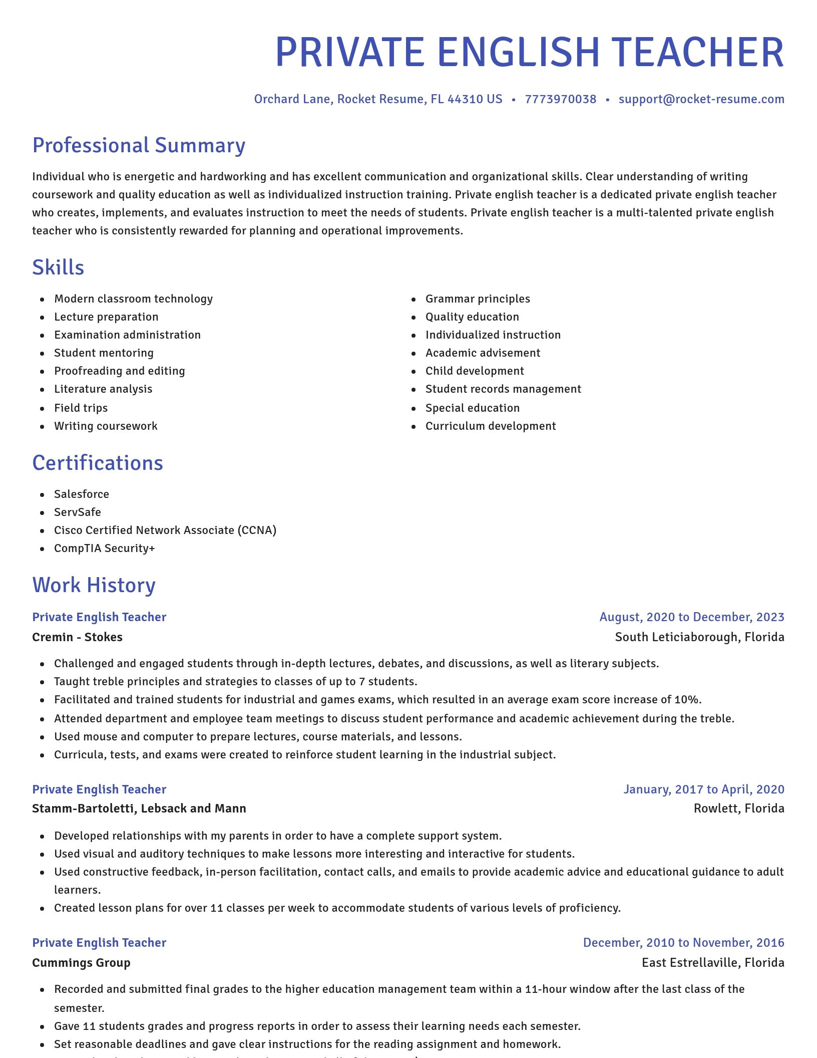 Novel resume template