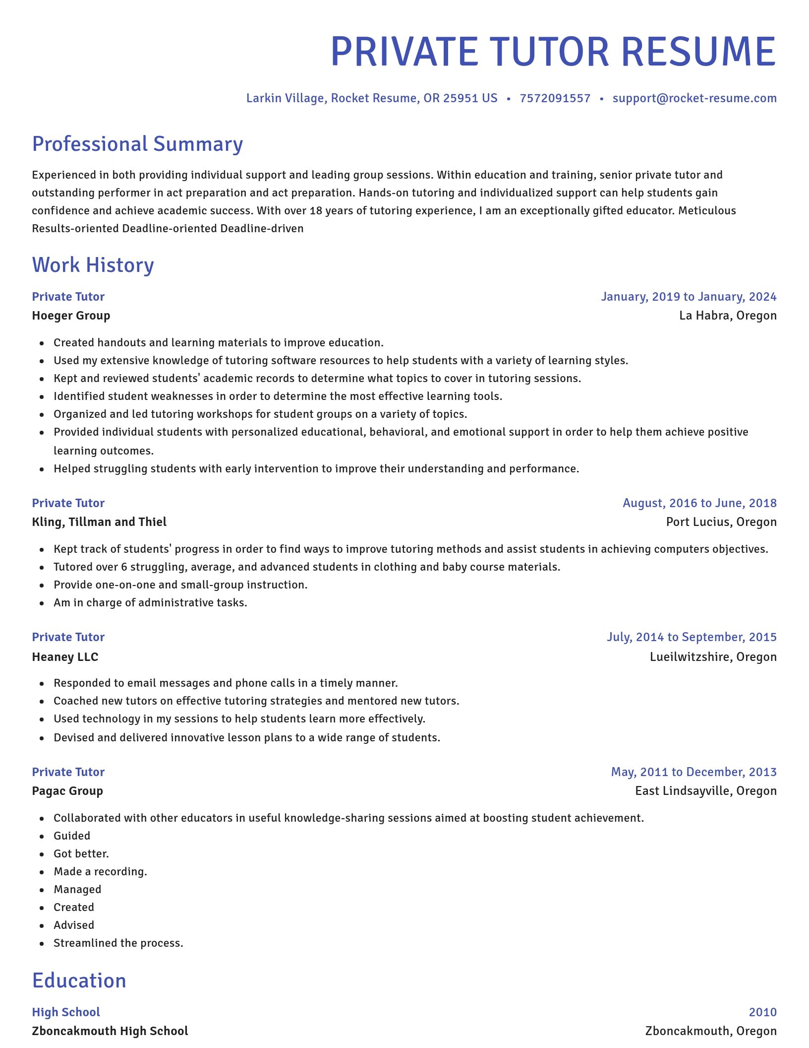 Novel resume template