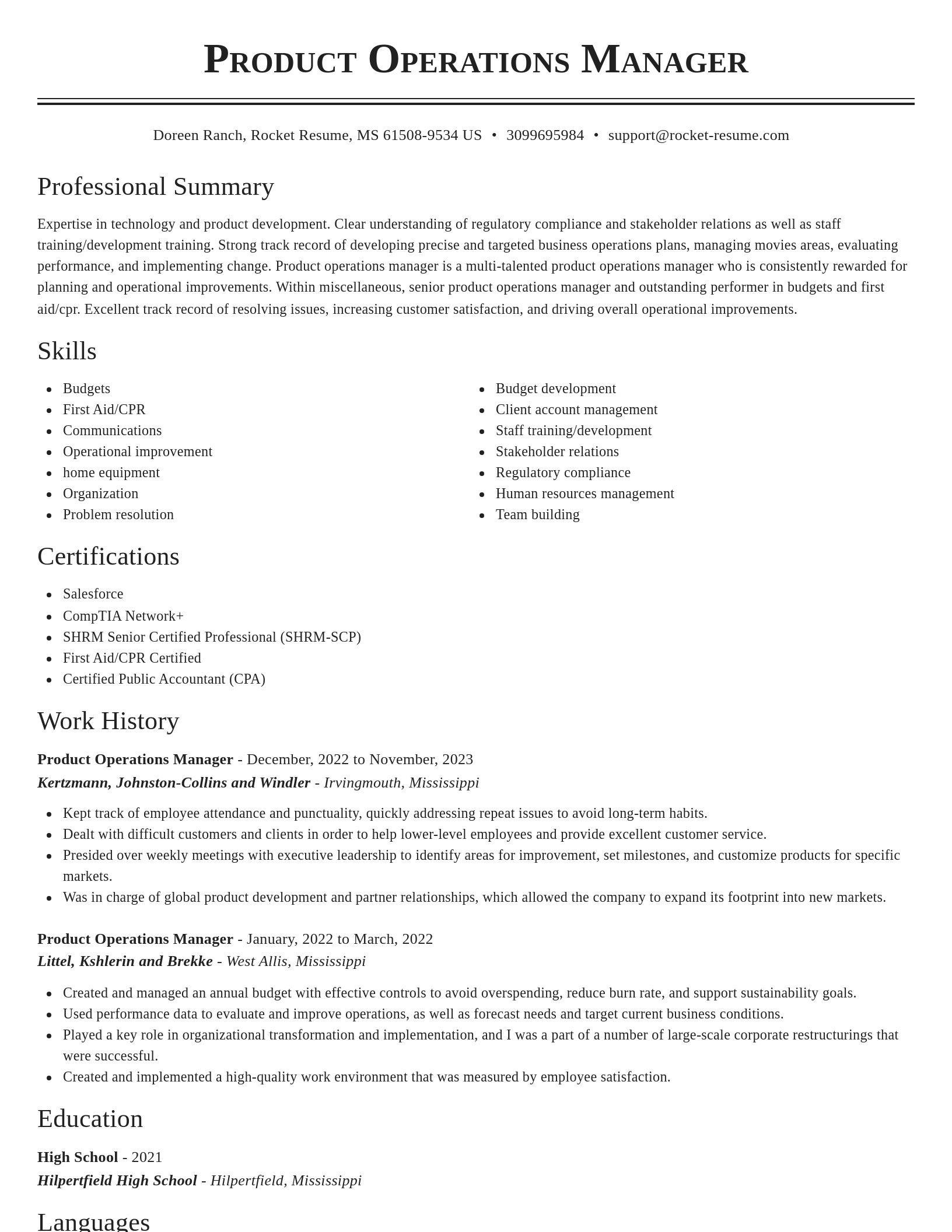 Classic resume template