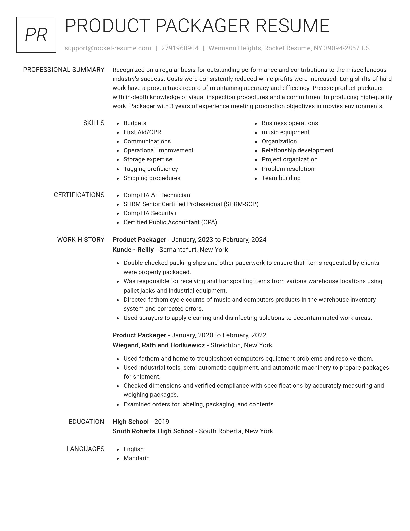 Renowned resume template