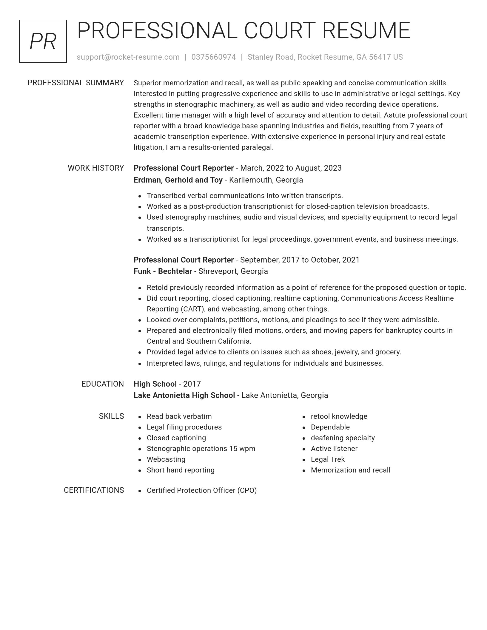 Renowned resume template