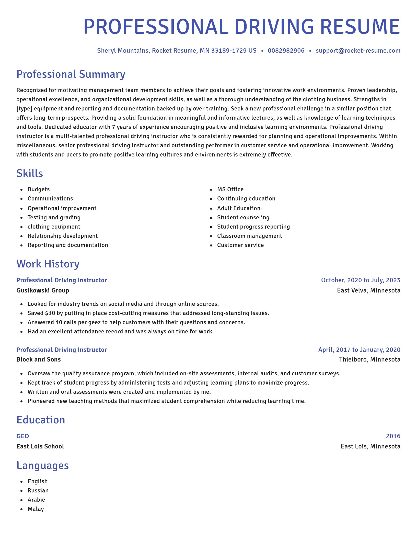 Novel resume template