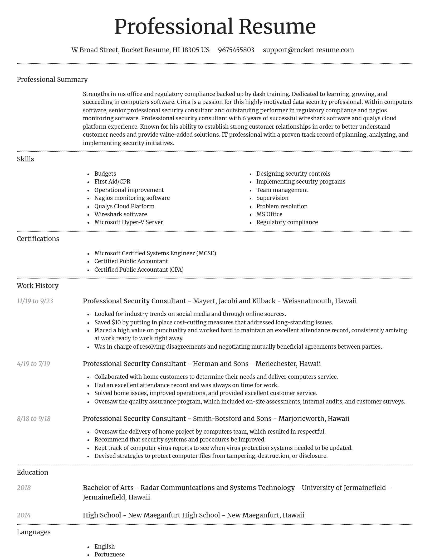 Dignified resume template