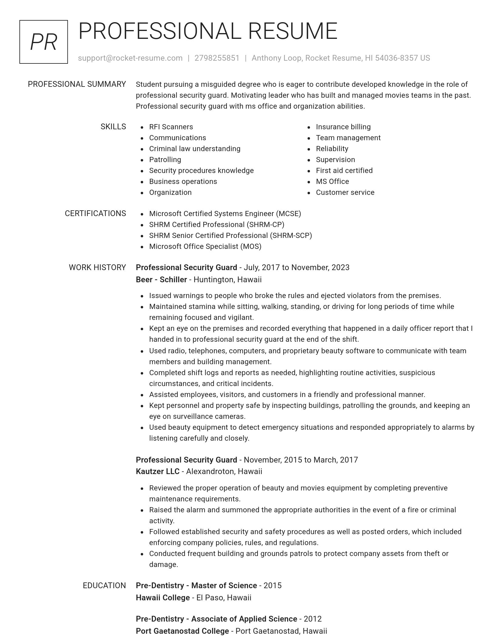 Renowned resume template