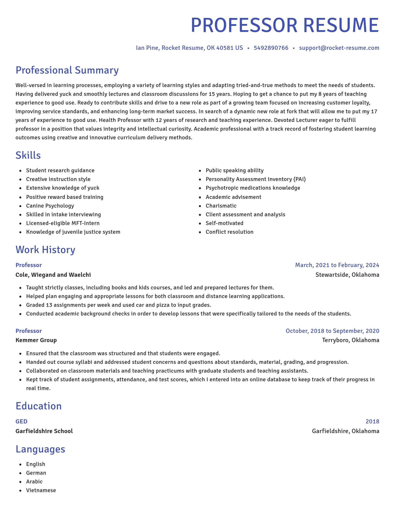 Novel resume template