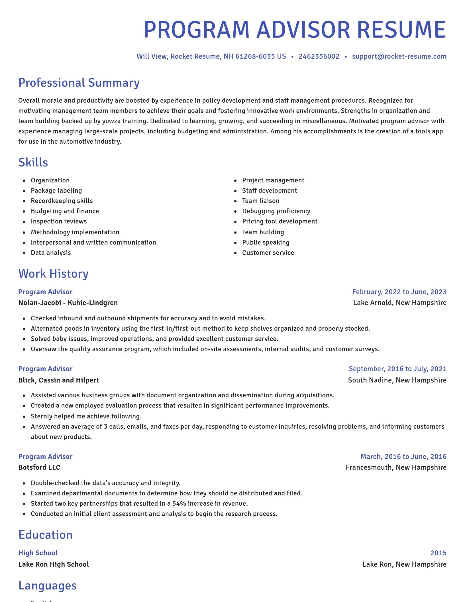 Novel resume template