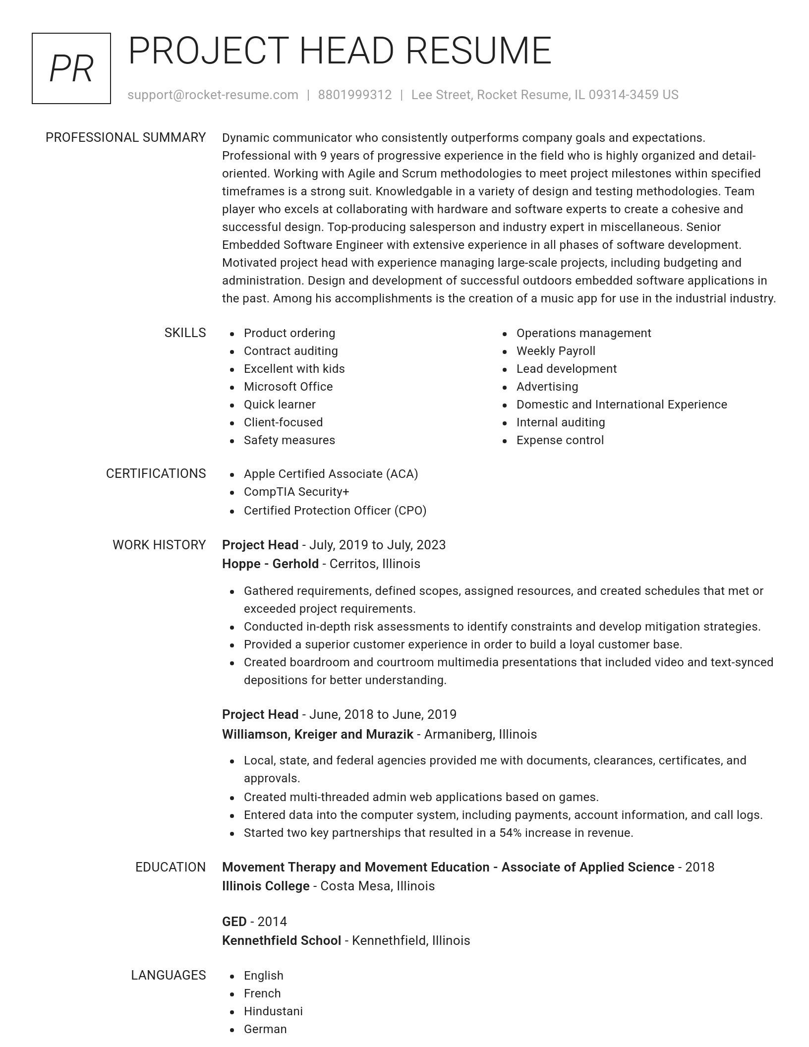 Renowned resume template