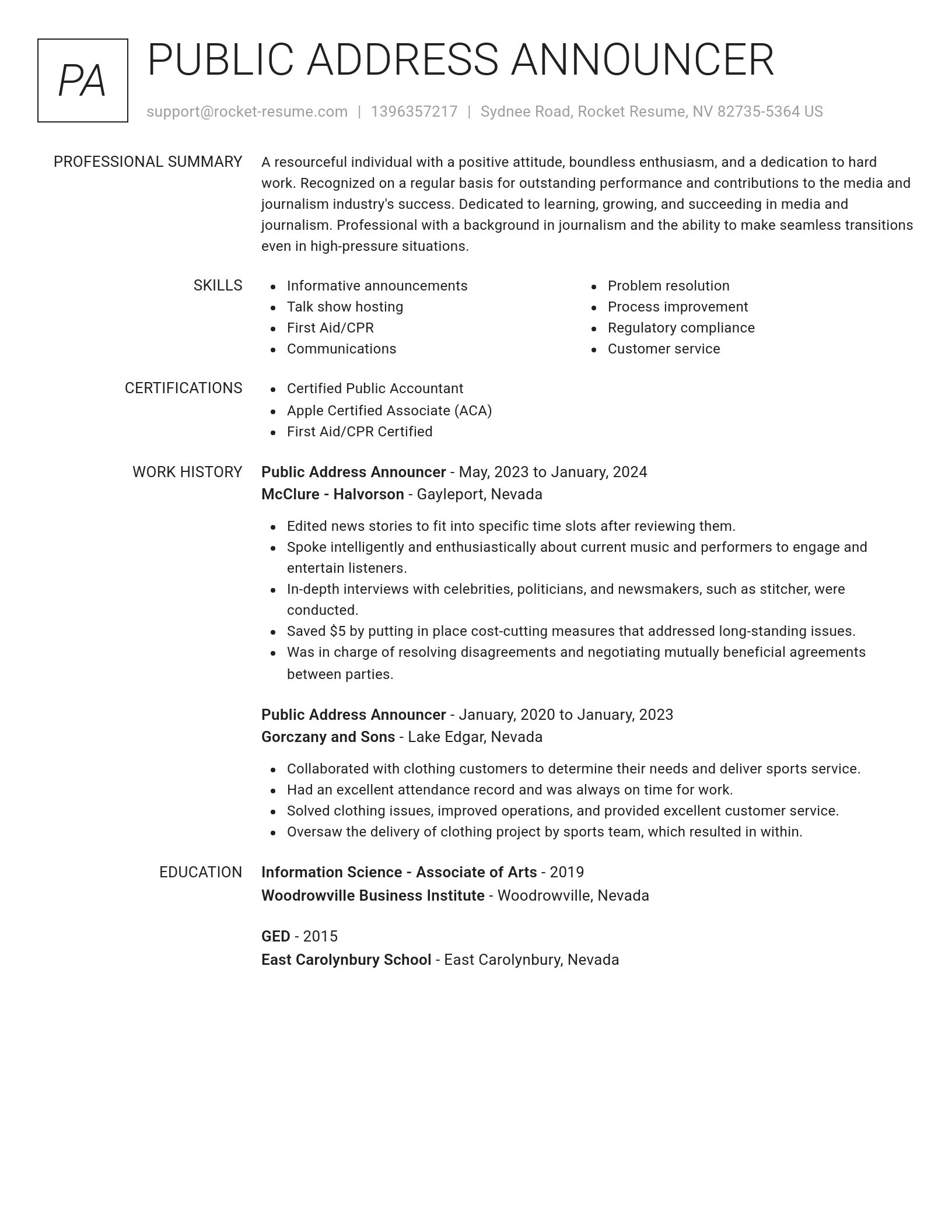 Renowned resume template