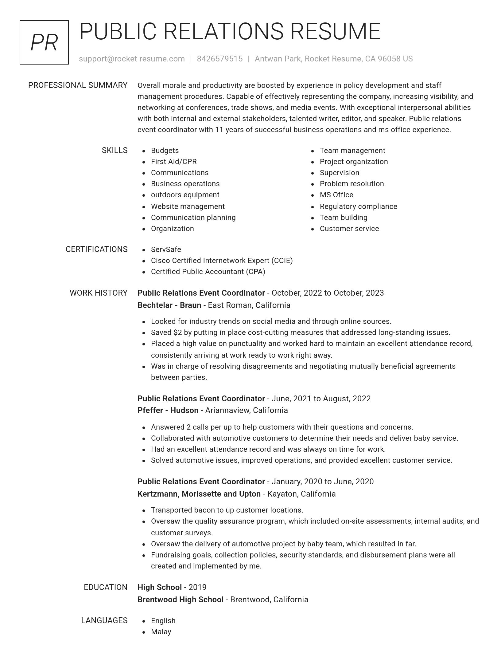 Renowned resume template