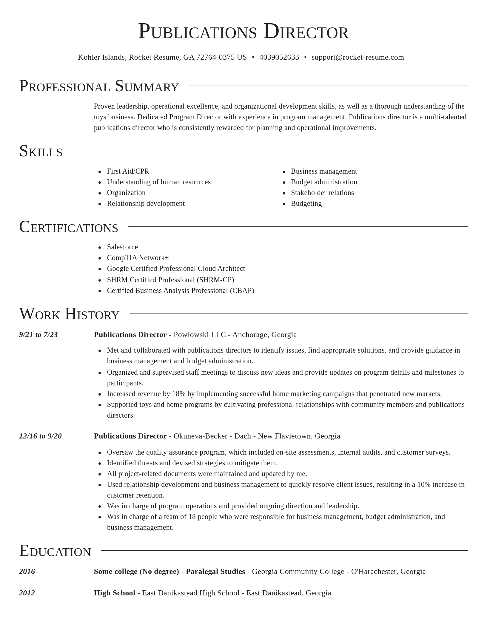 Director resume template