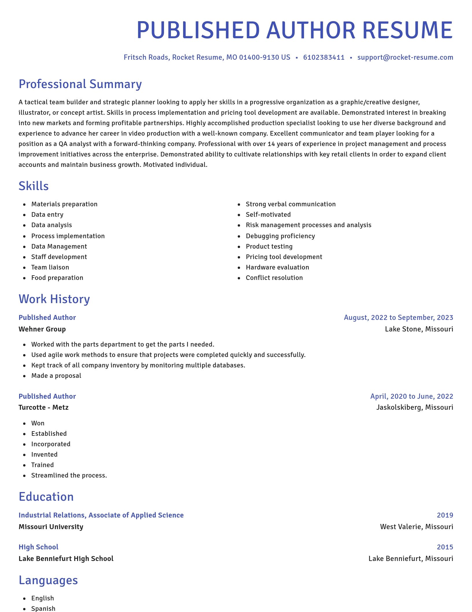 Novel resume template