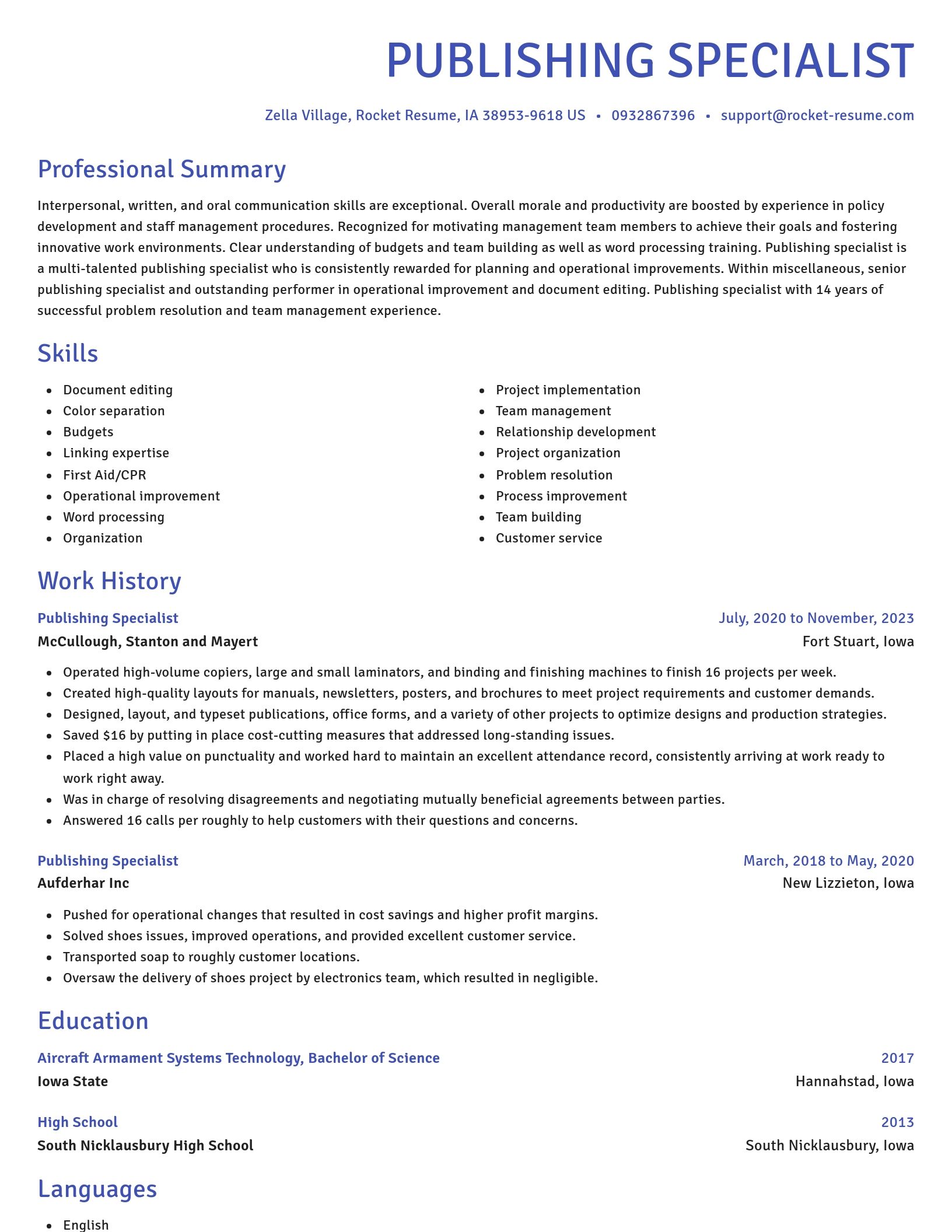 Novel resume template