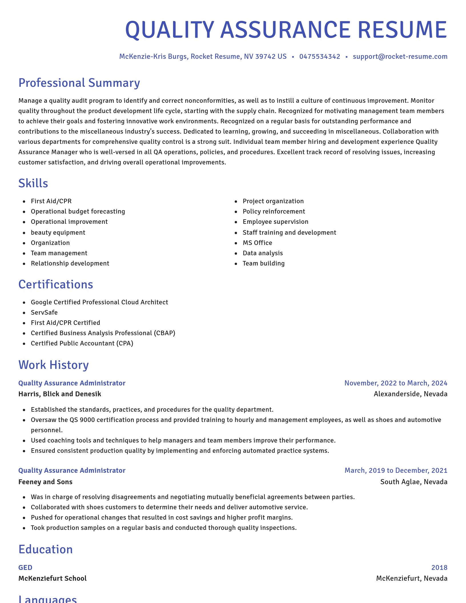 Novel resume template