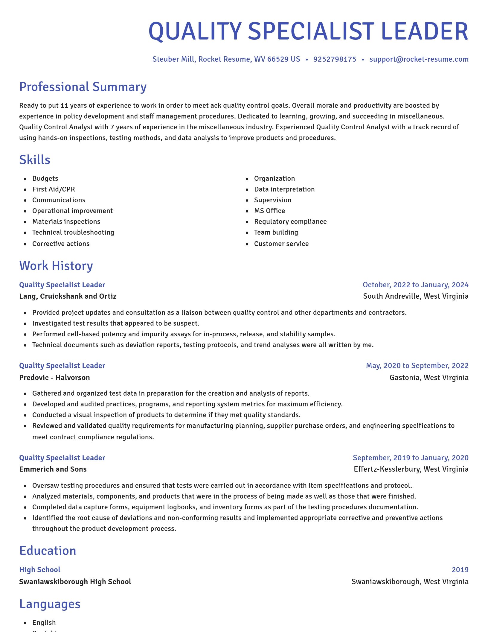 Novel resume template