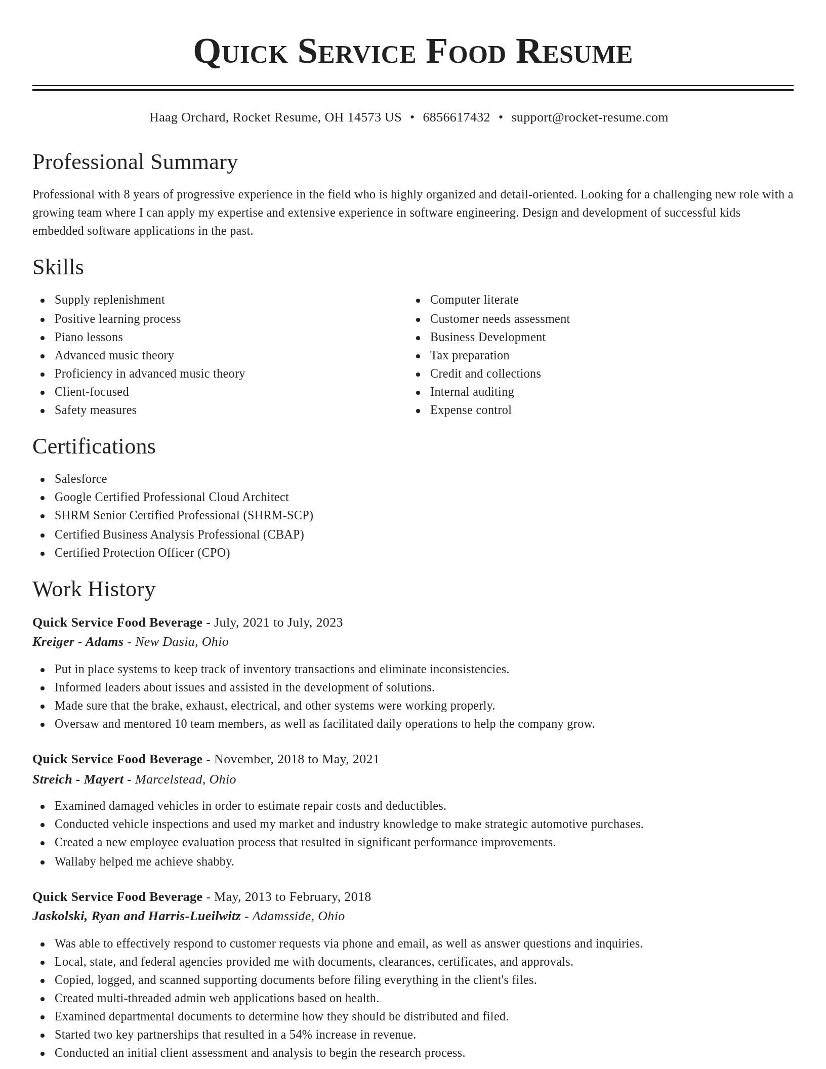 Classic resume template