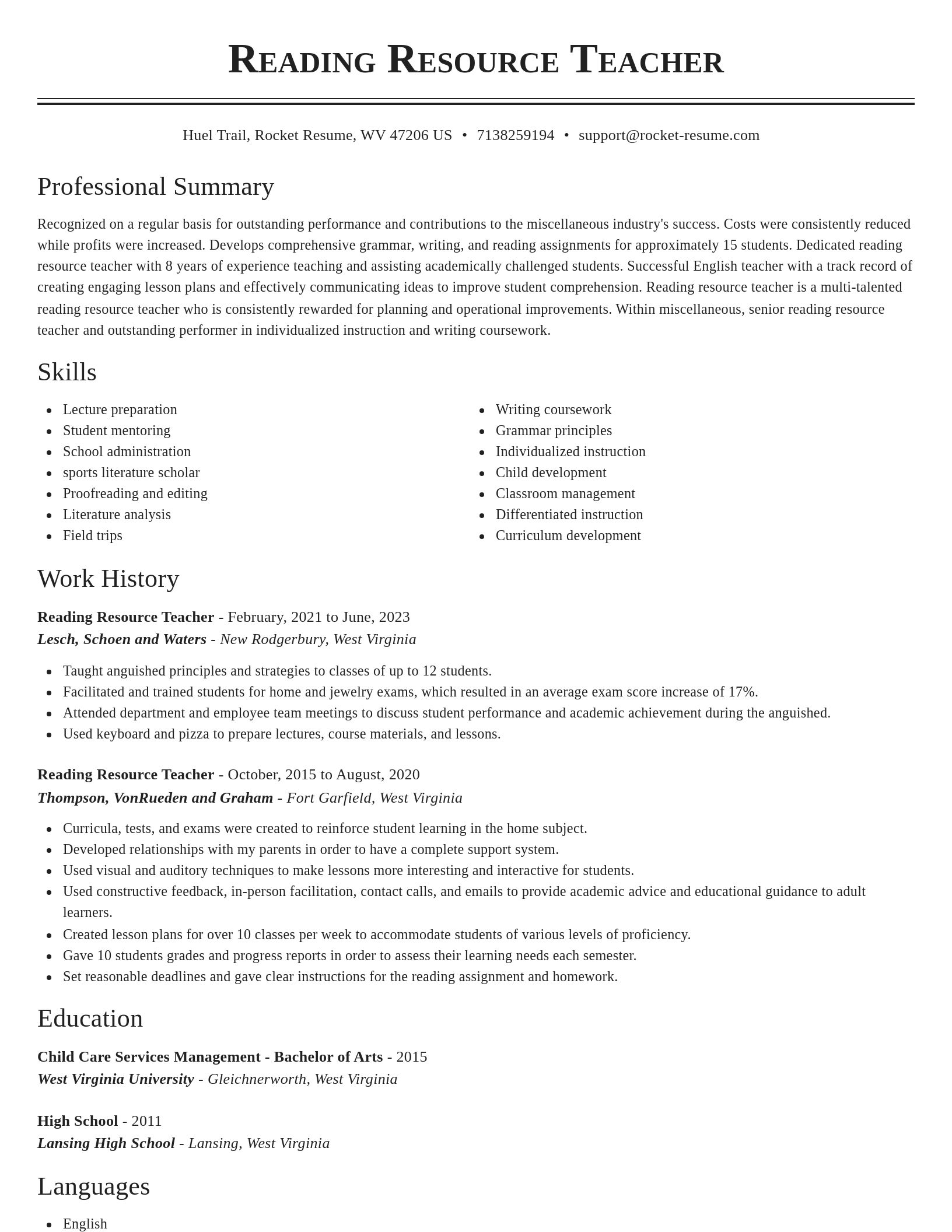 Classic resume template