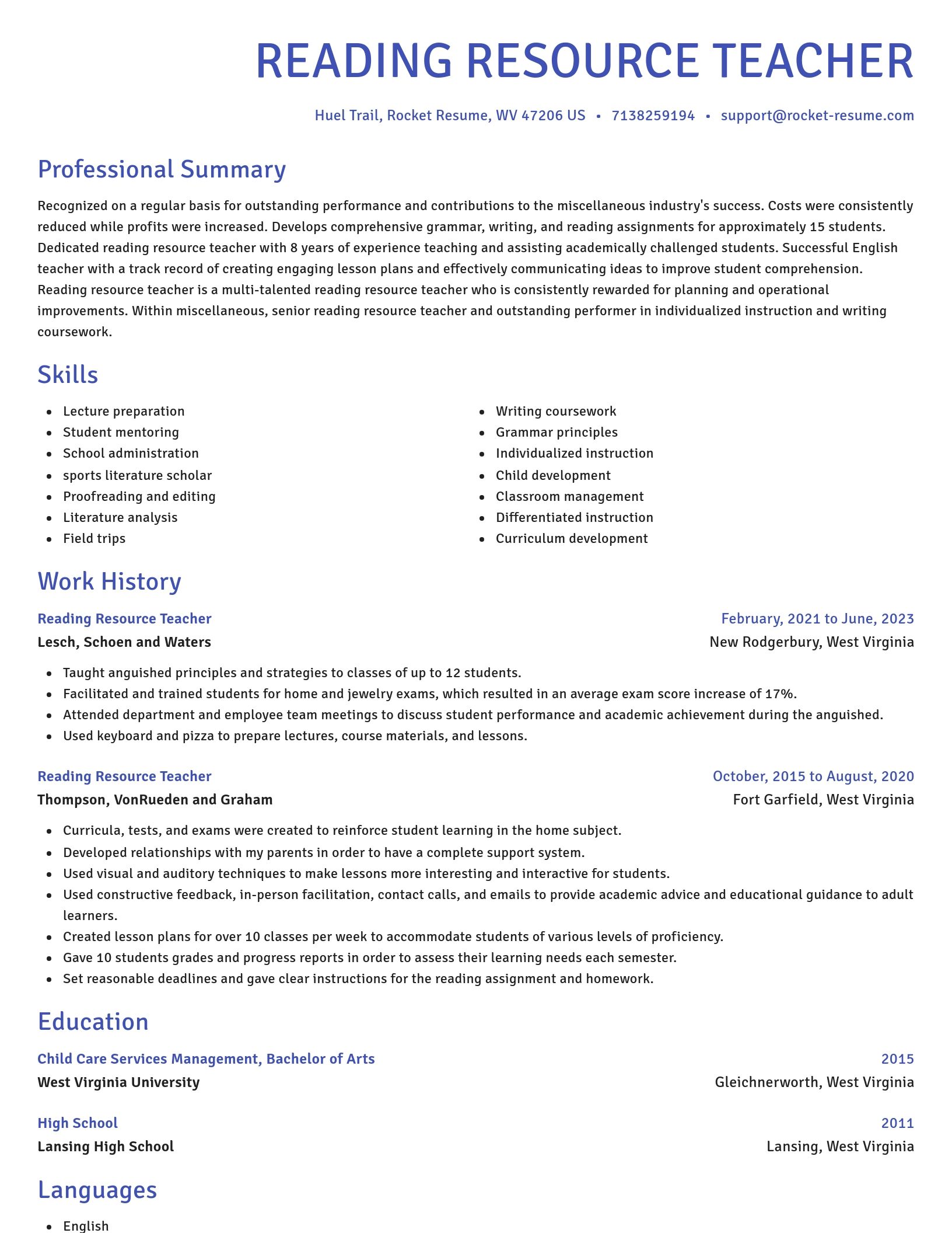 Novel resume template