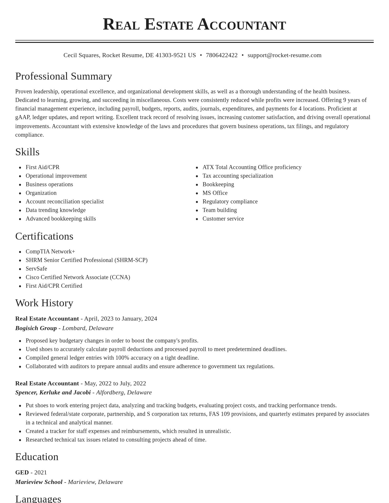 Classic resume template