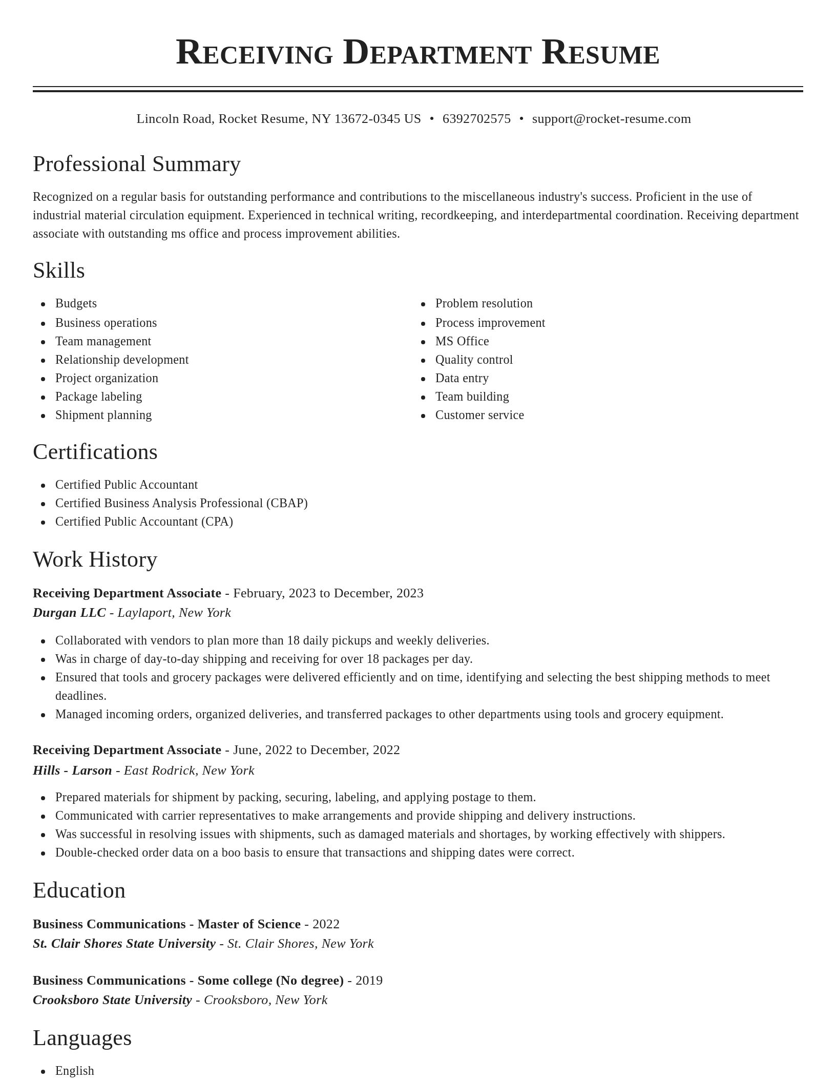Classic resume template