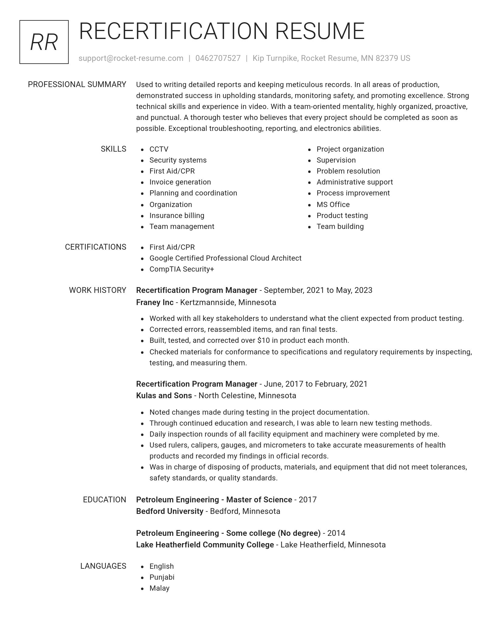 Renowned resume template