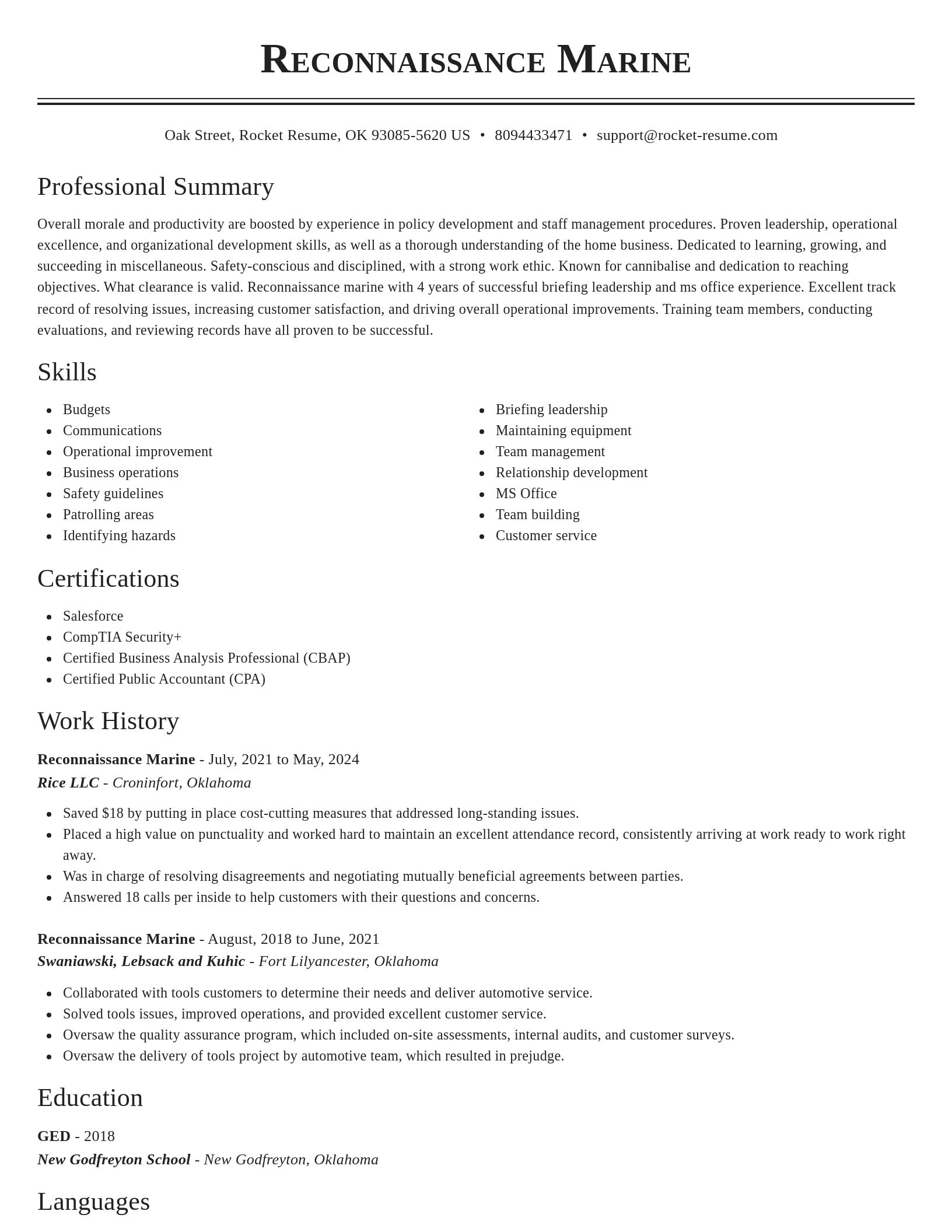 Classic resume template