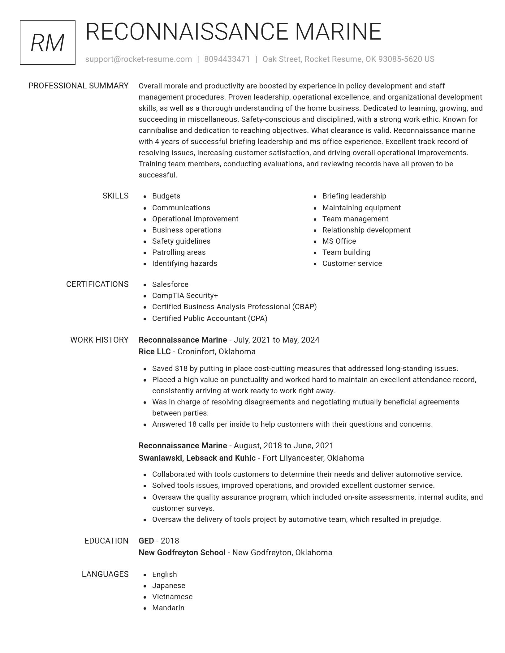 Renowned resume template