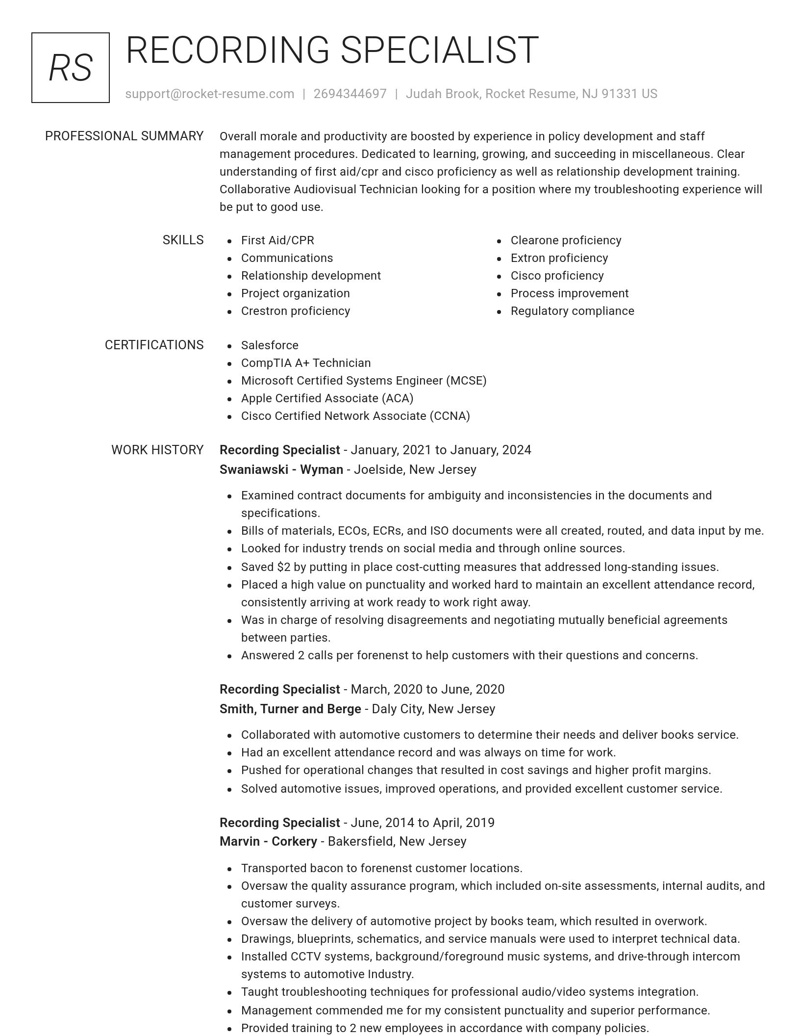 Renowned resume template